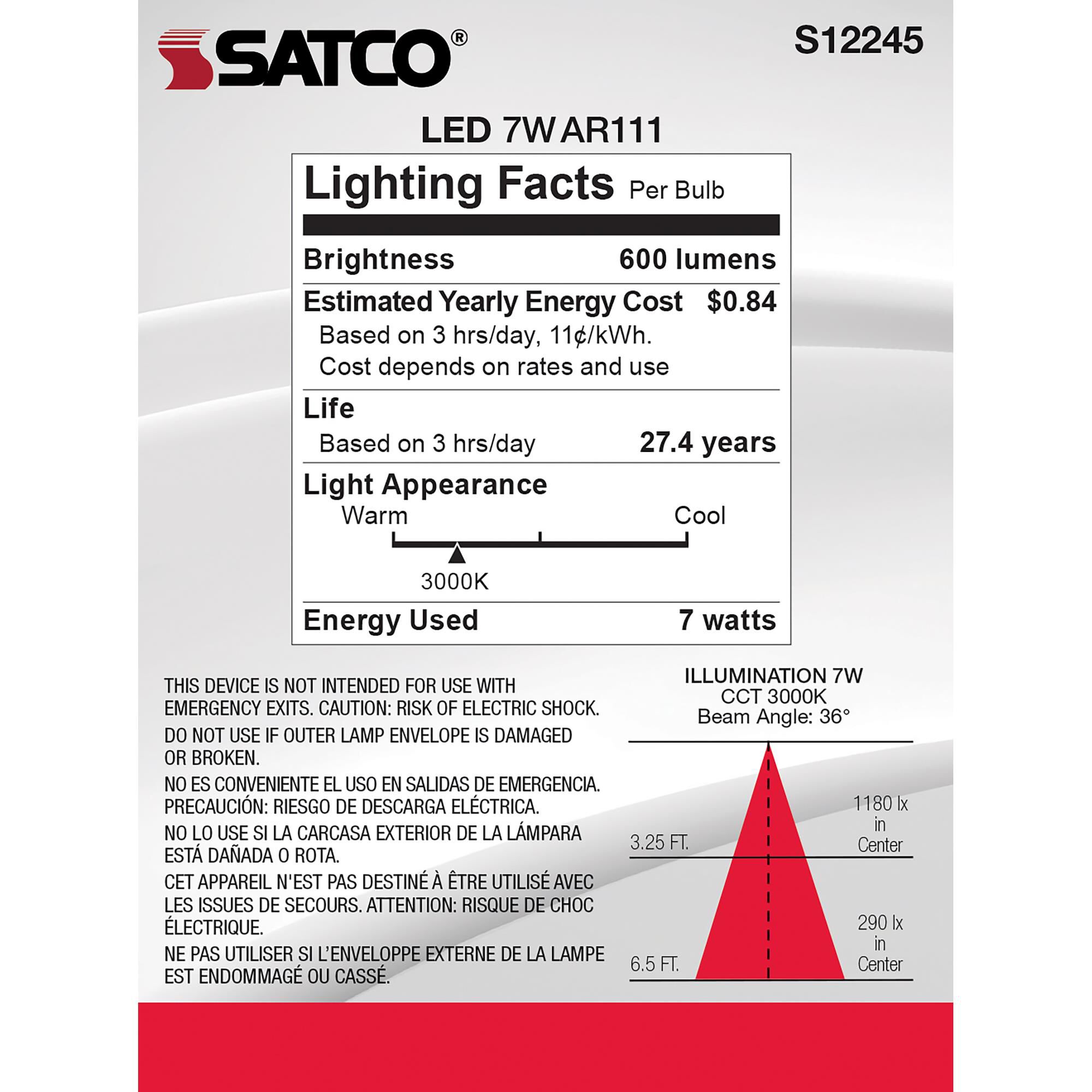 7 Watt 3000K AR111 LED Light Bulb by Satco