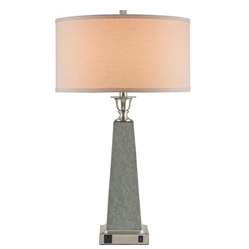 Shown in Satin Nickel, Verde finish and Off White Linen shade