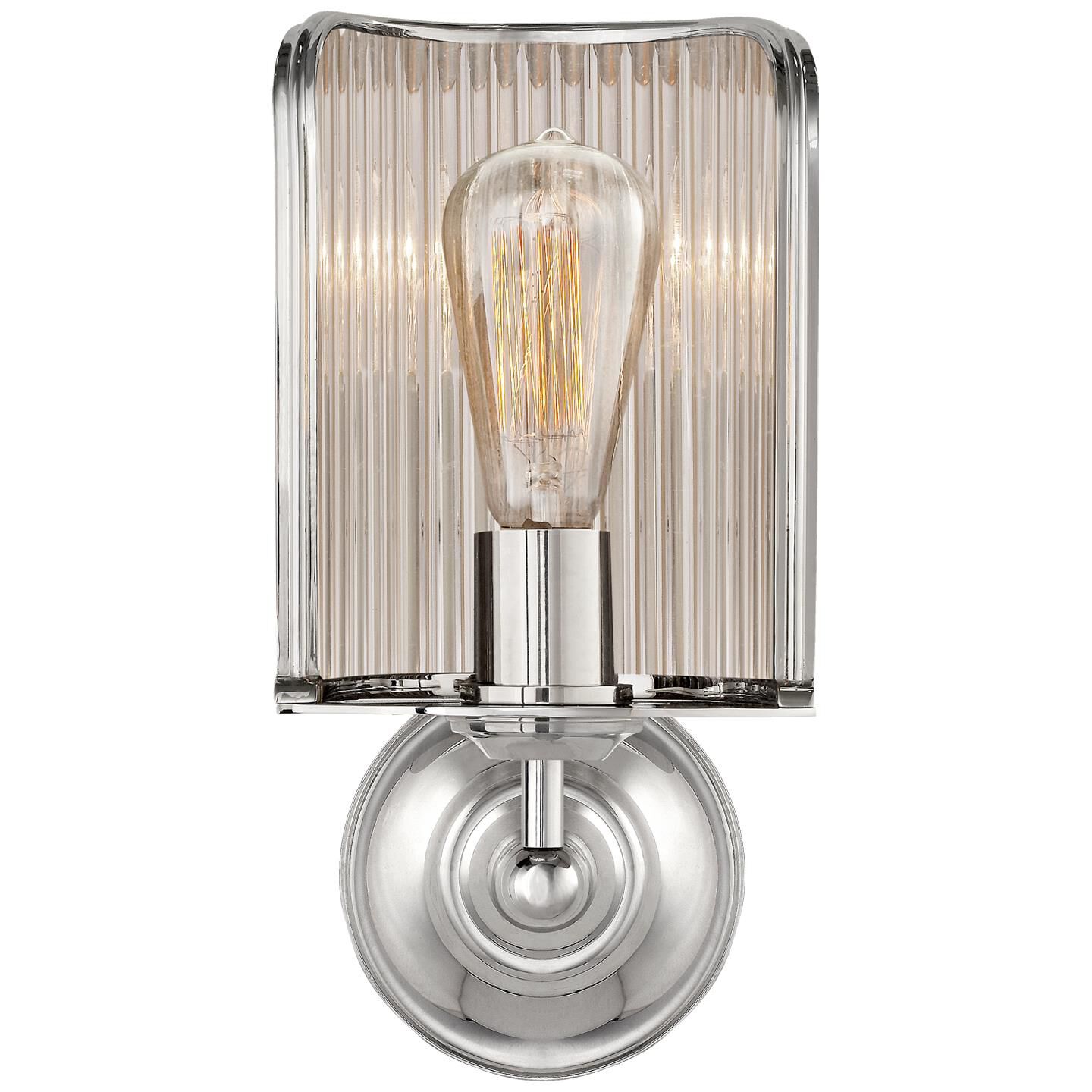 Shown in Polished Nickel finish and Clear Ribbed Mirror glass