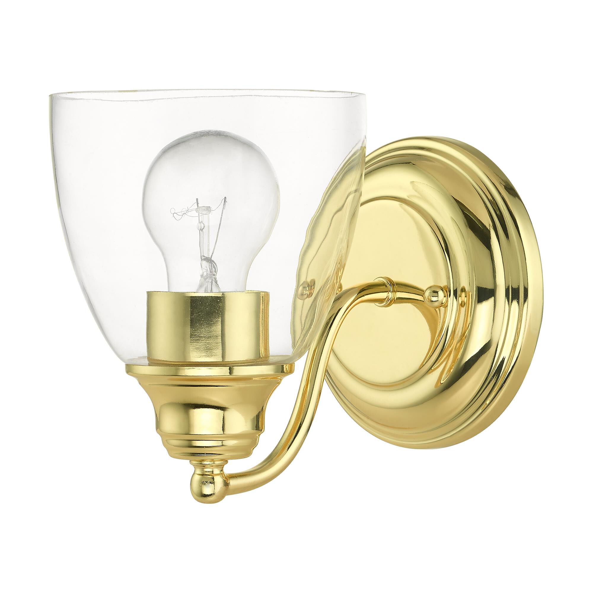 Shown in Polished Brass finish and Hand Blown Clear glass
