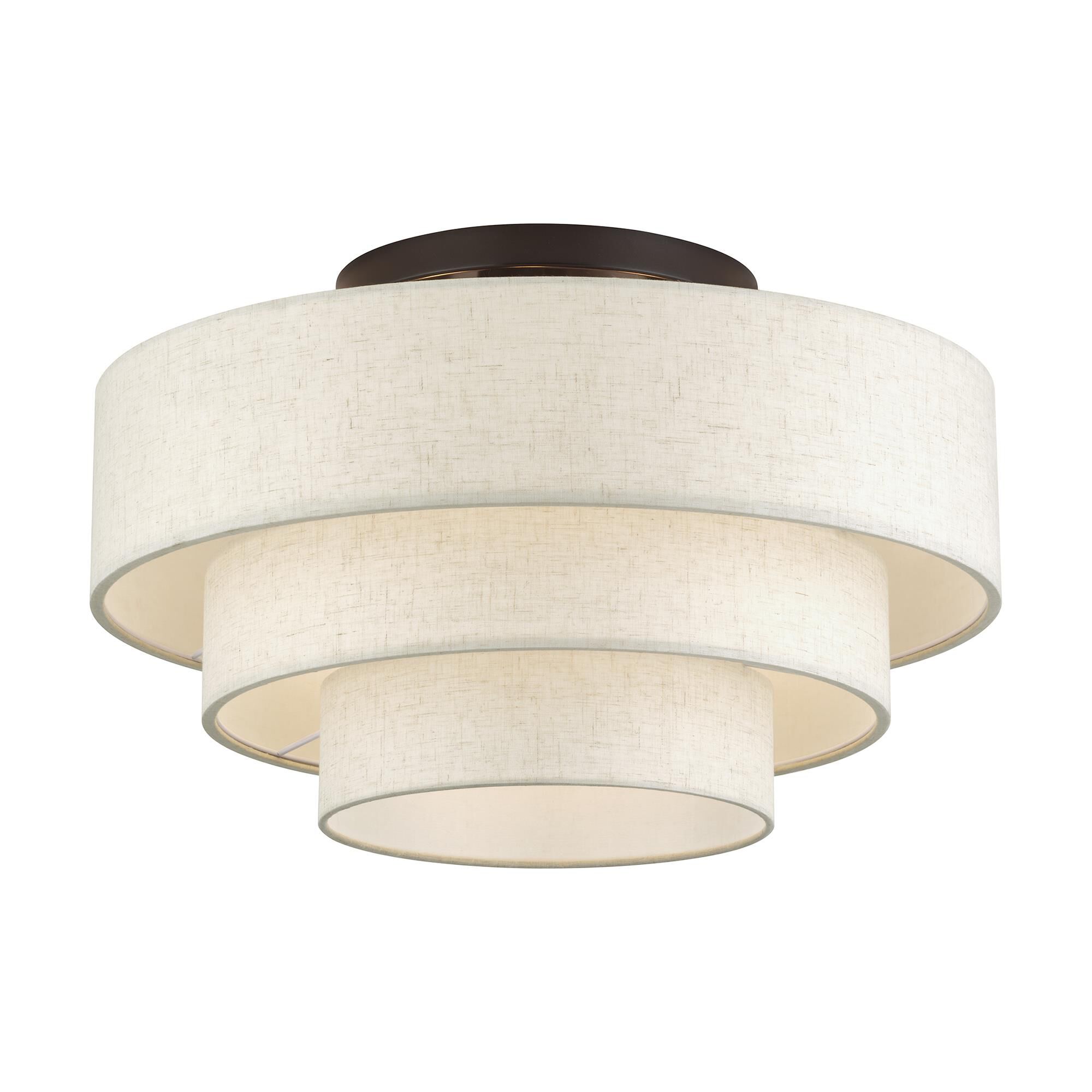 Shown in English Bronze finish and Hand Crafted Oatmeal Color Fabric with White Color Inside shade