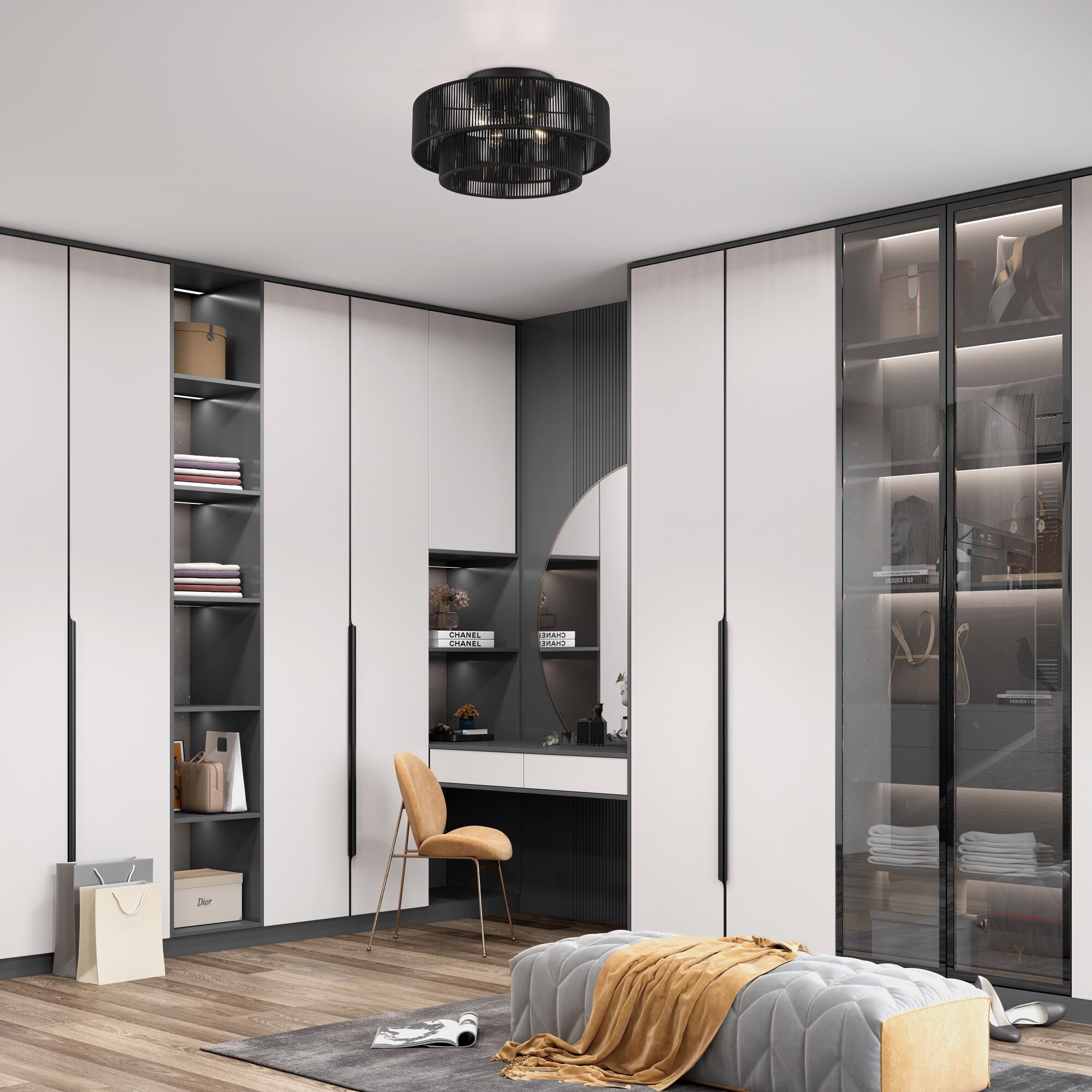 Shown in Black finish and Hand-Woven Parisian Night Color Polyester Rope shade