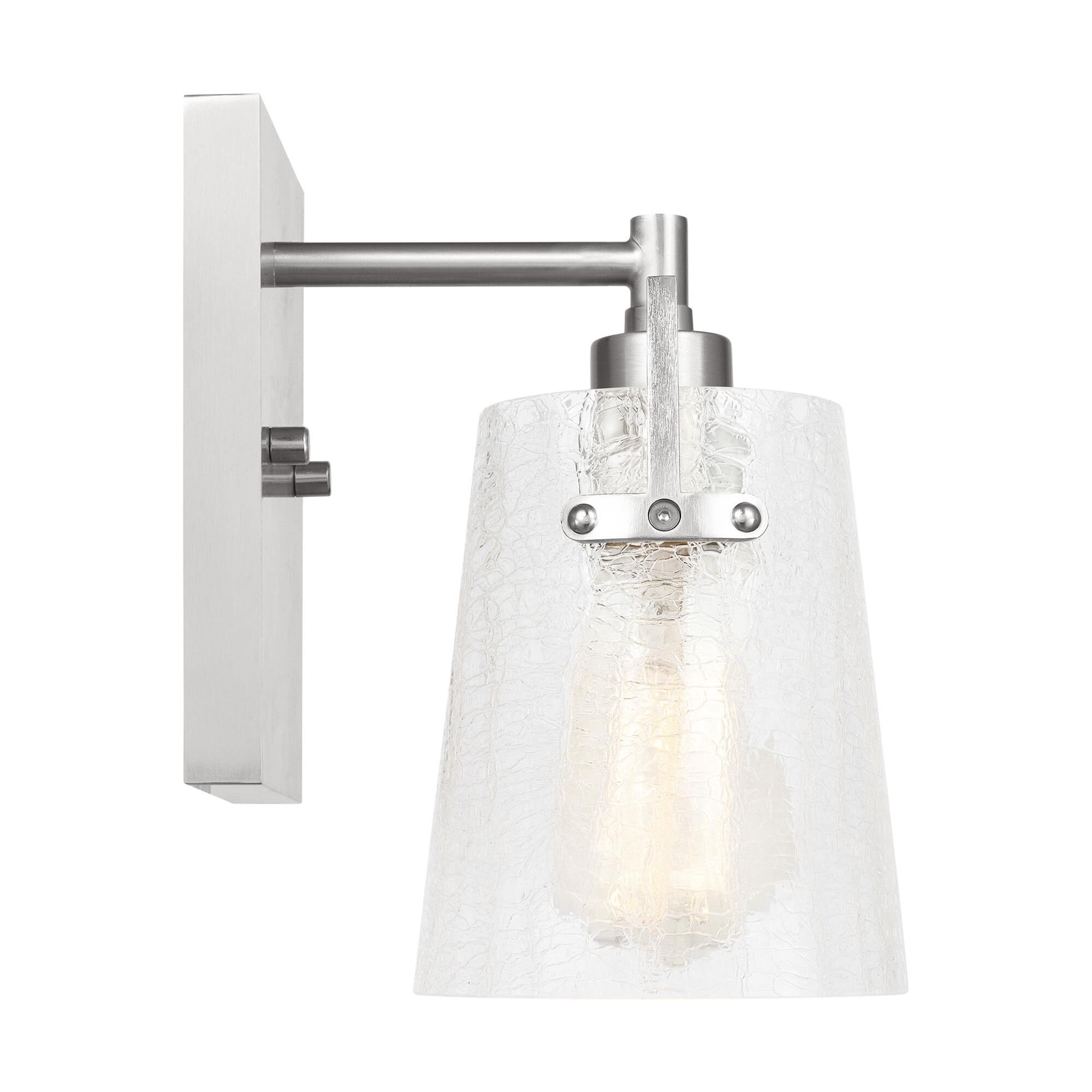 Shown in Brushed Nickel finish and Clear Crackle glass