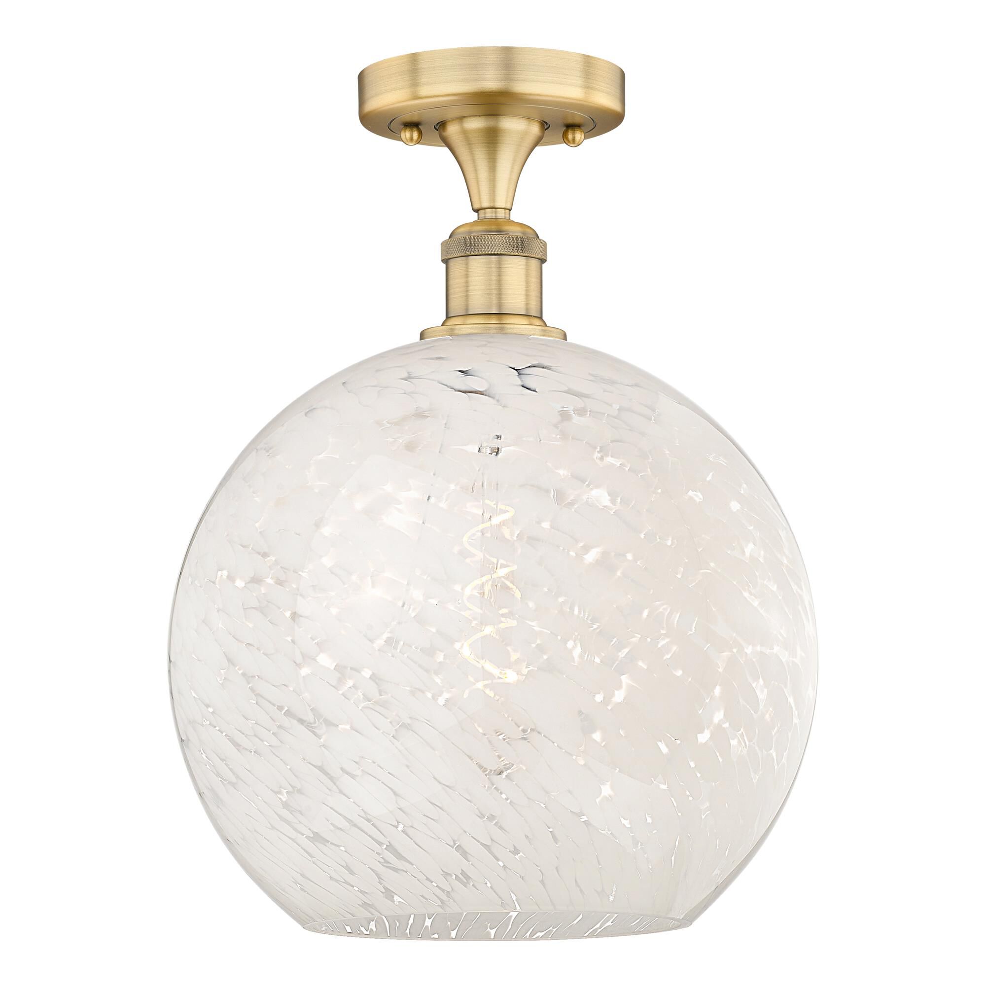 Shown in Brushed Brass finish and White Mouchette glass