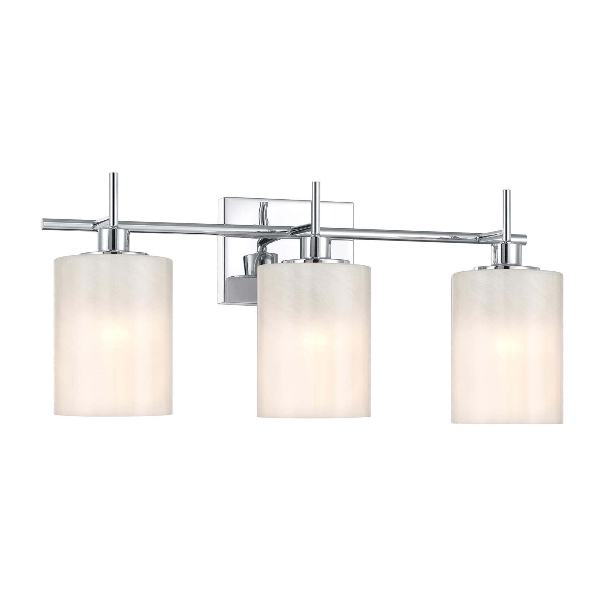 Shown in Chrome finish and White Strie glass