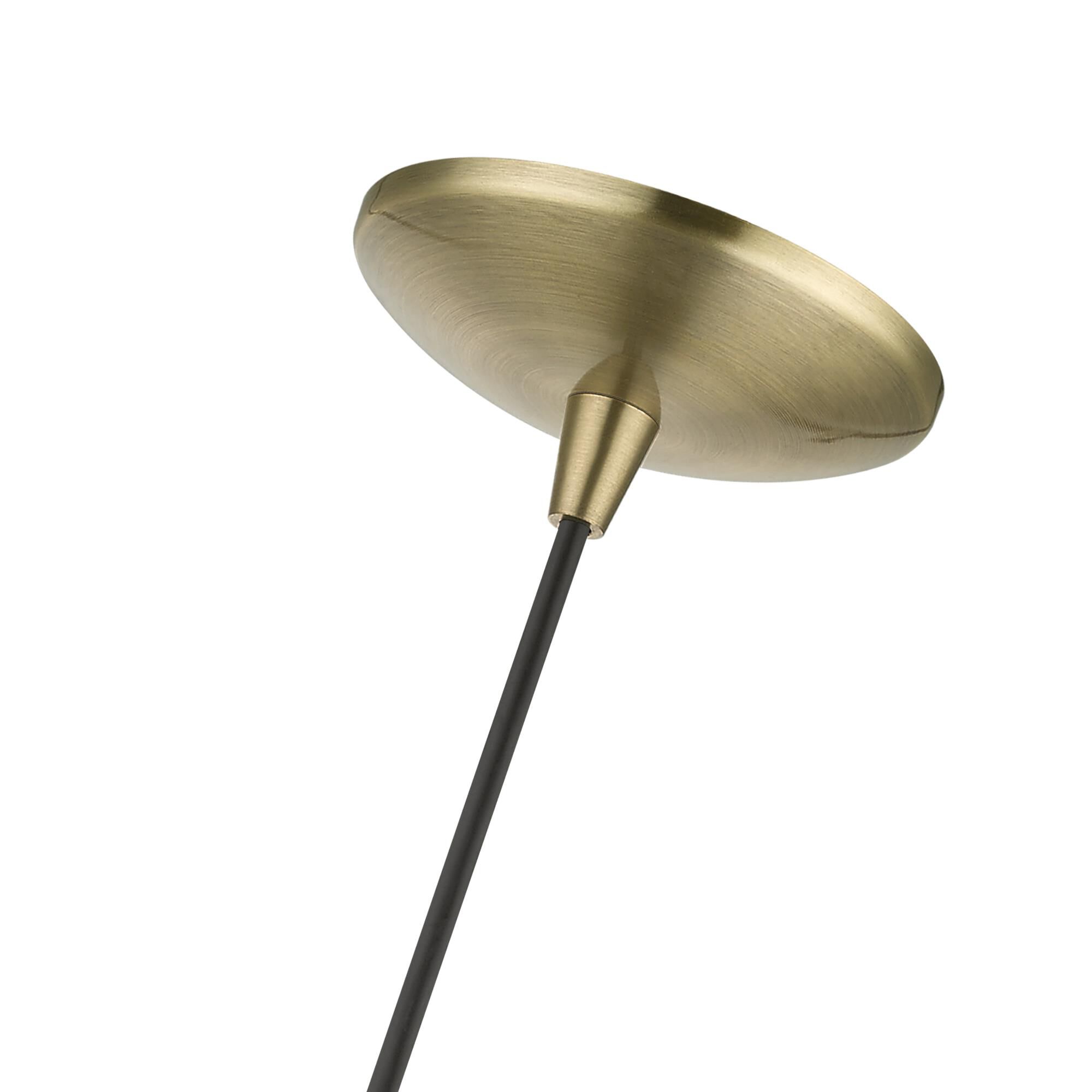 Shown in Antique Brass finish and Antique Brass with White Inside shade