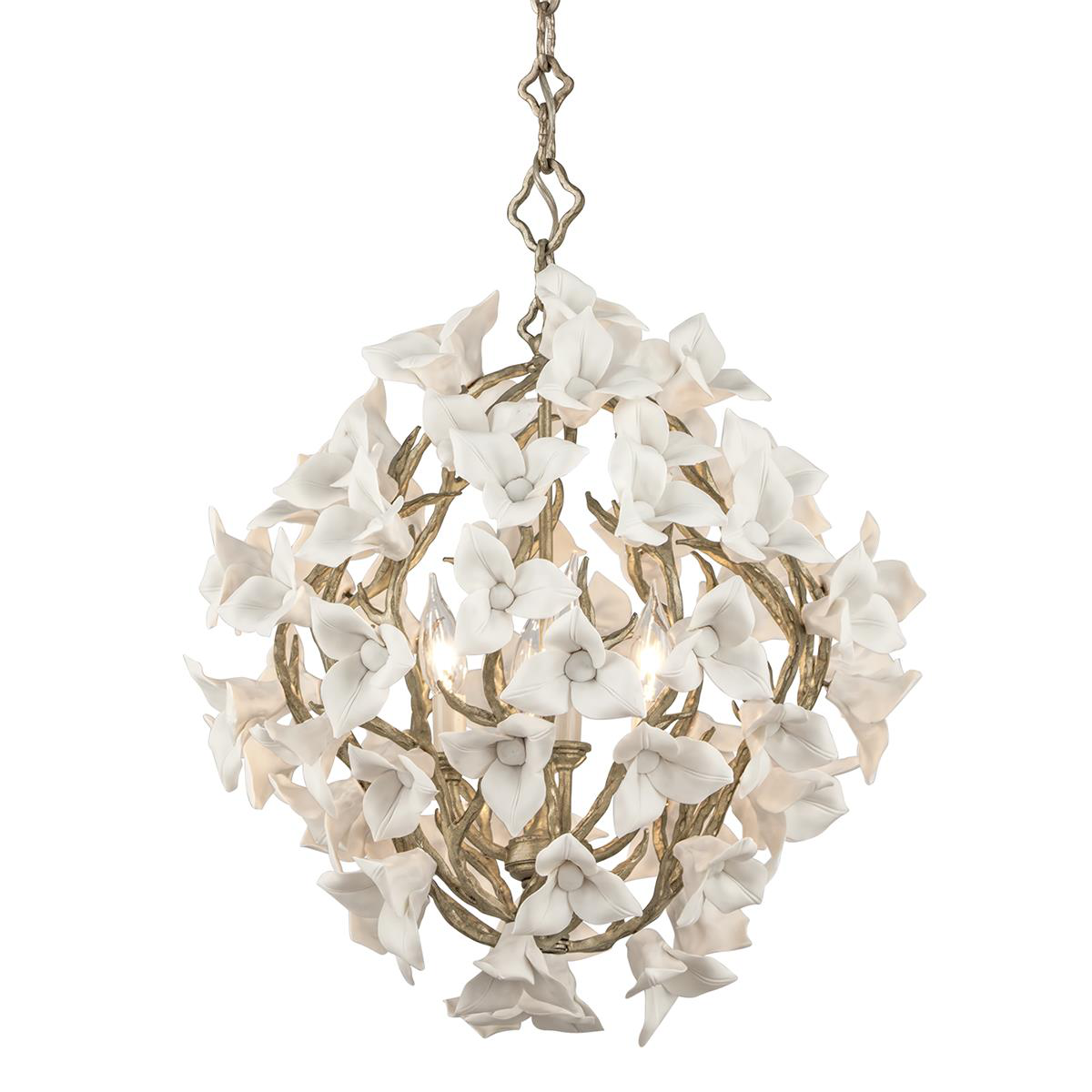Shown in Enchanted Silver Leaf finish and Porcelain crystal