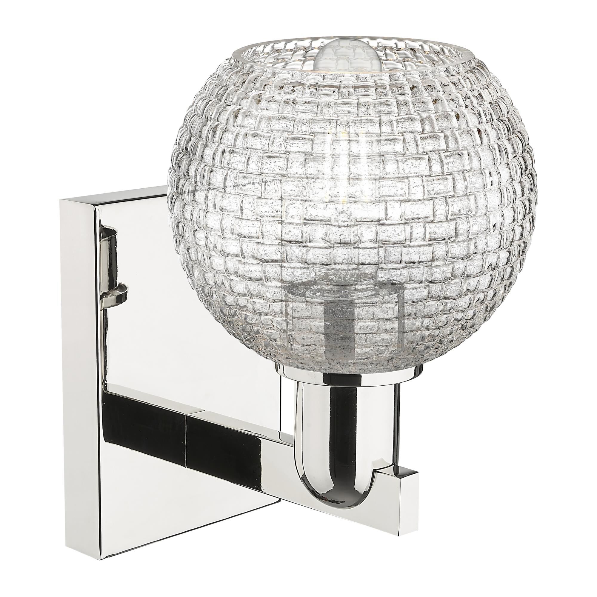 Shown in Polished Nickel finish and Clear Basketweave glass
