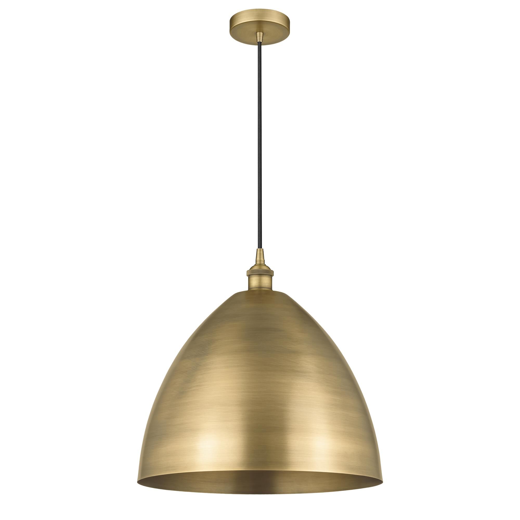 Shown in Brushed Brass finish and Matte Black Edison Dome shade