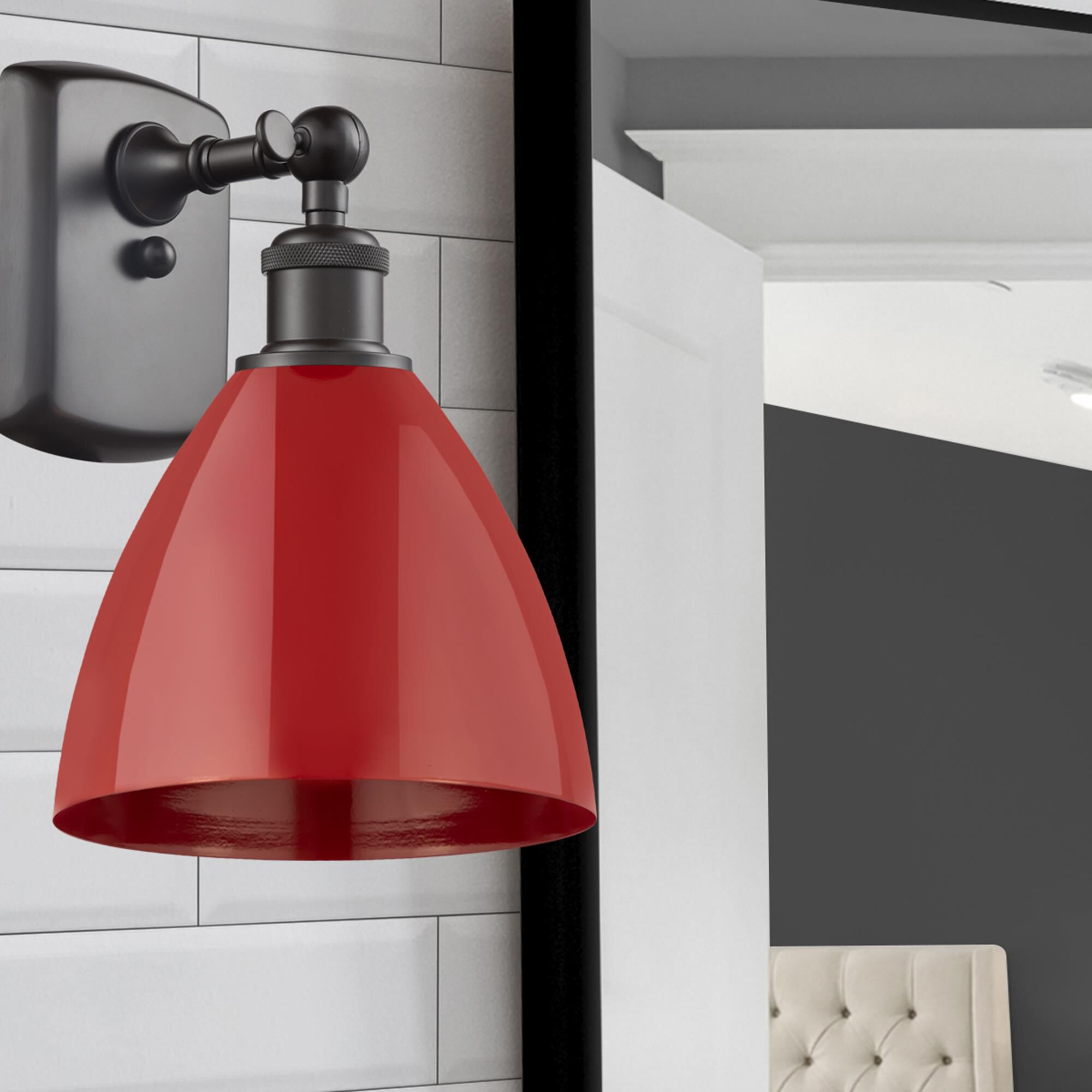 Shown in Oil Rubbed Bronze finish and Red Plymouth Dome shade