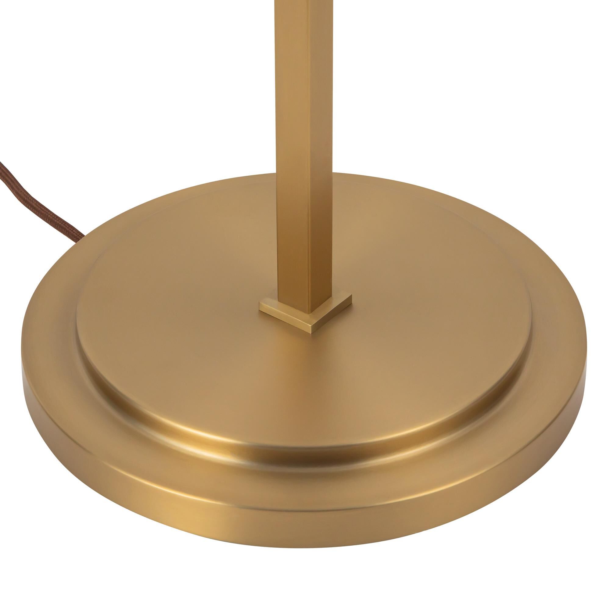 Shown in Brushed Gold finish and White Linen shade