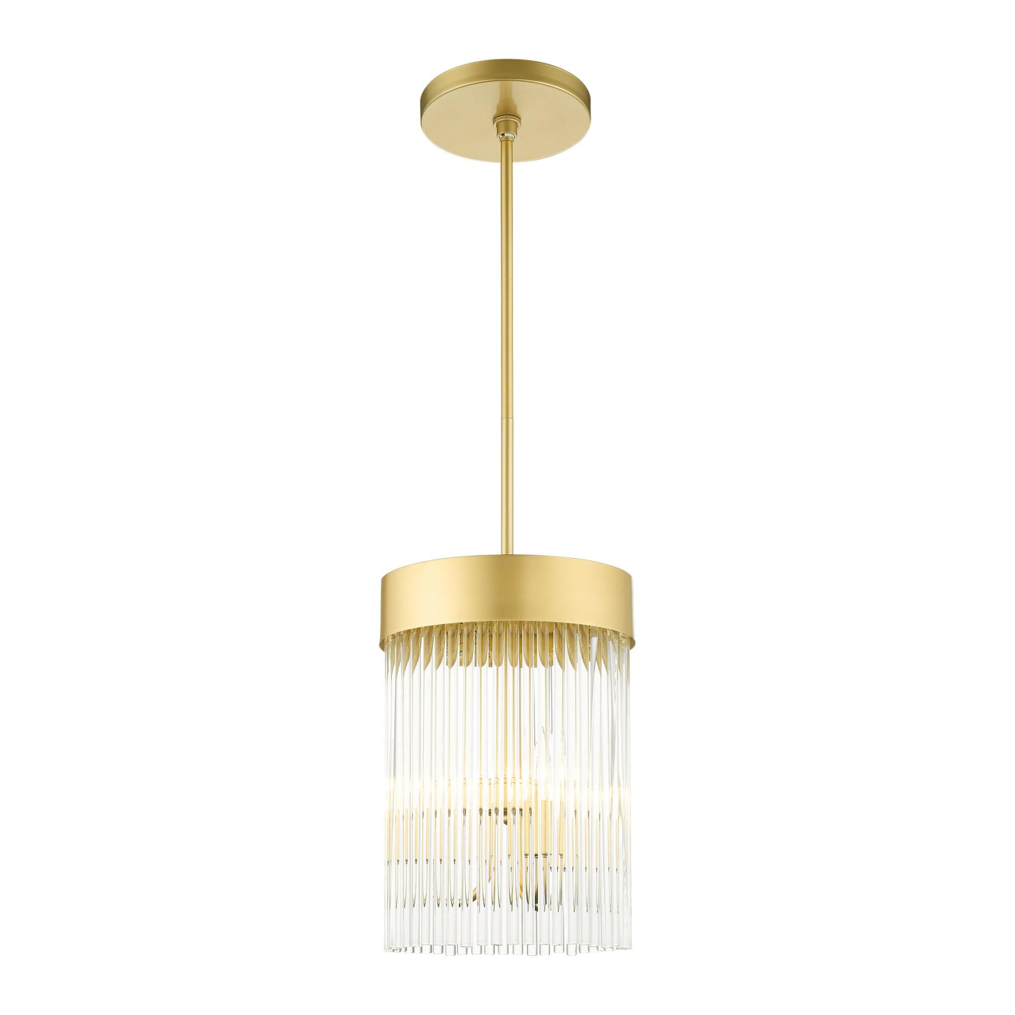Shown in Soft Gold finish and Soft Gold Drum Shade With Clear Crystal Rods glass and Soft Gold Drum  With Clear Crystal Rods shade