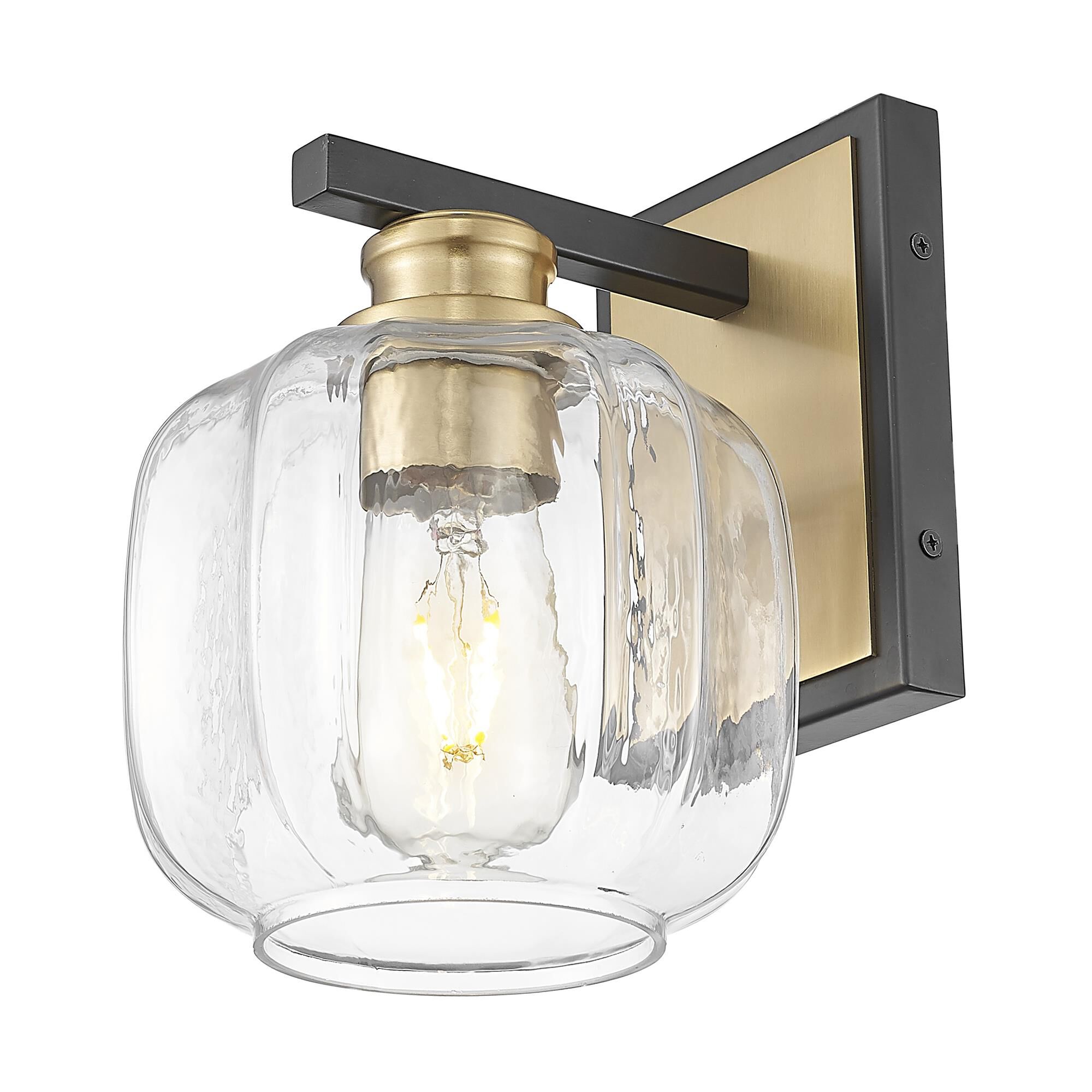 Shown in Matte Black And Brass finish and Clear Glass Globe shade
