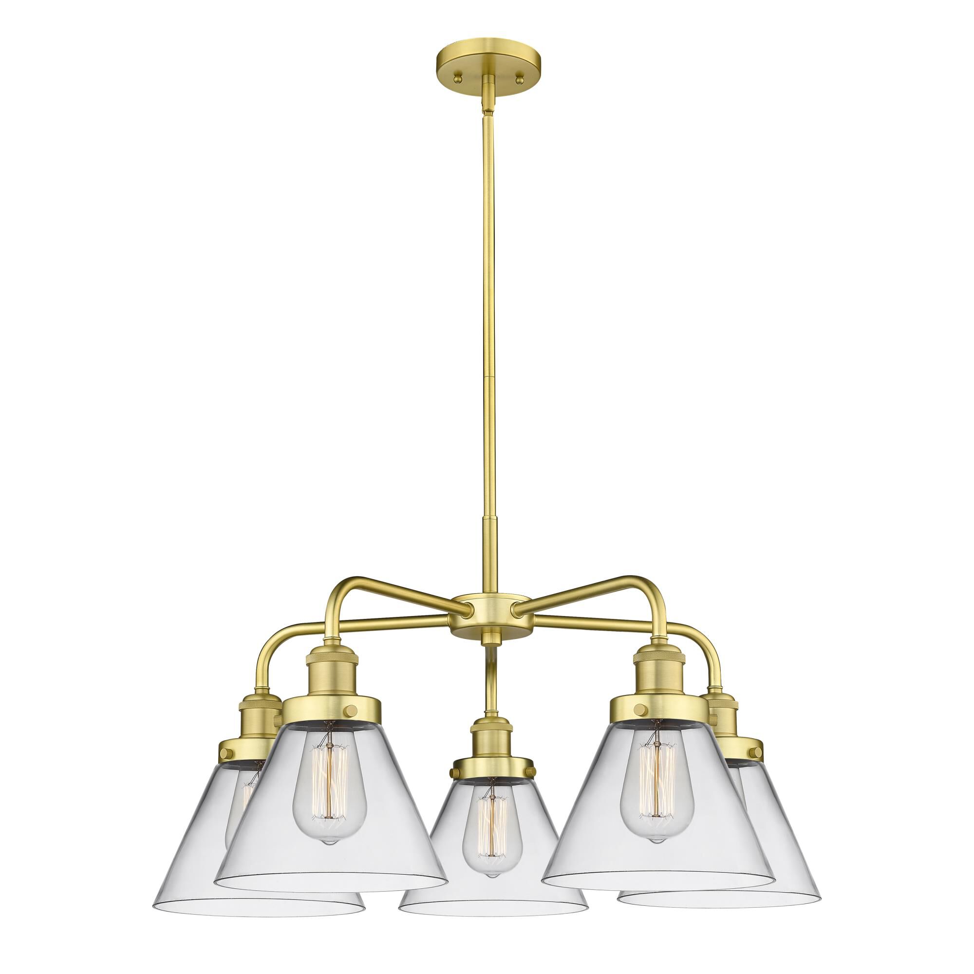 Shown in Satin Gold finish and Clear glass