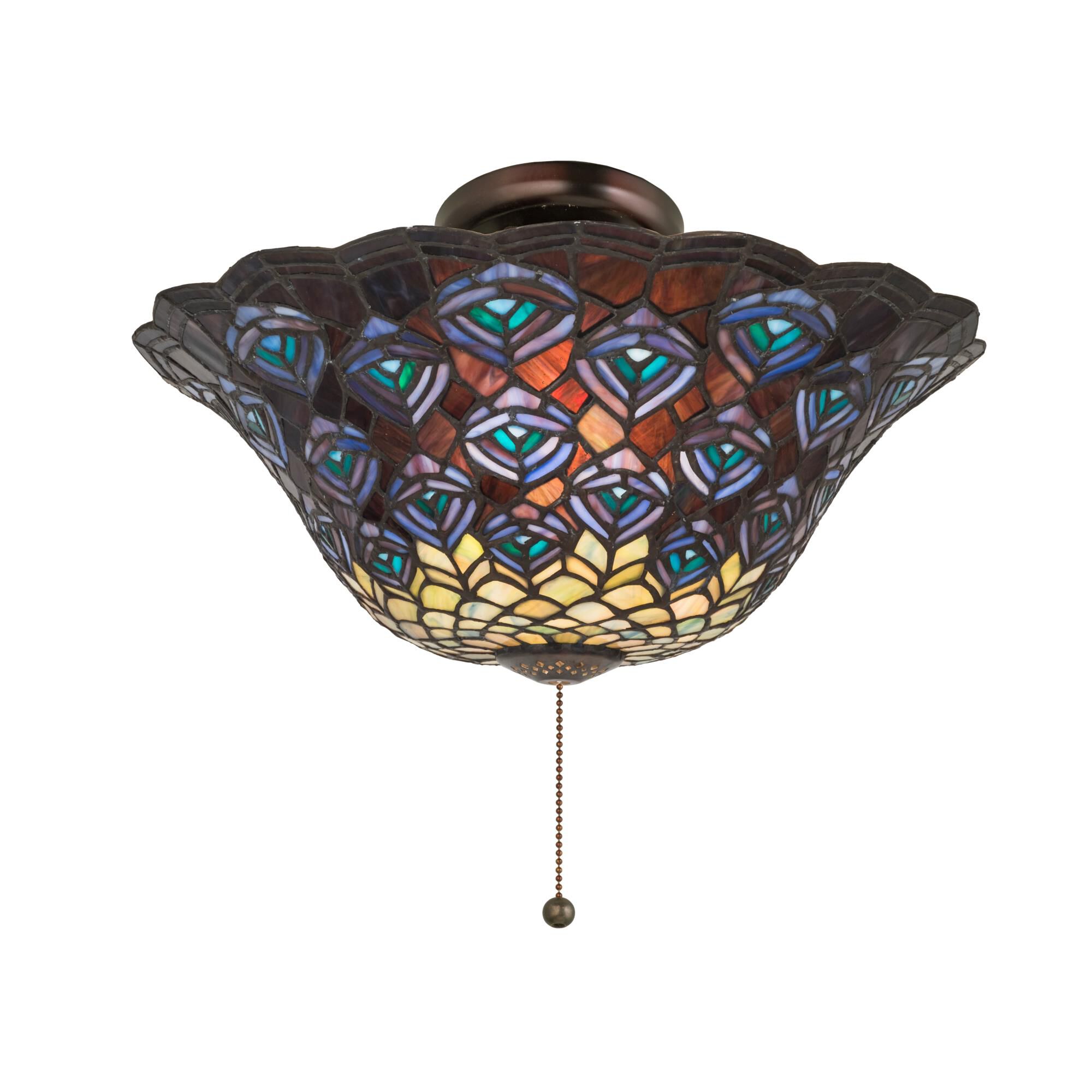 Tiffany Peacock Feather 3 Light Fan Light Kit by Meyda Lighting