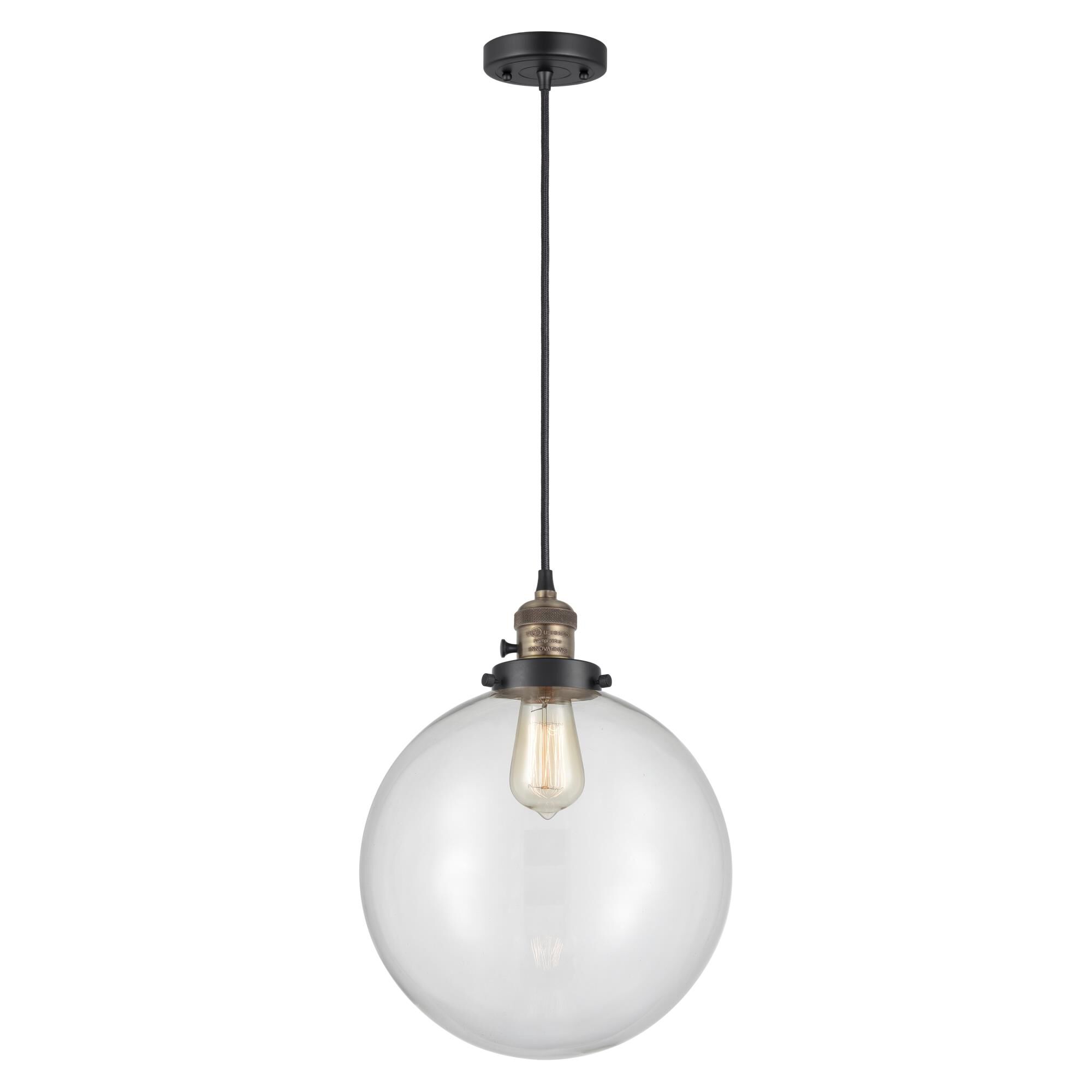 Shown in Black Antique Brass finish and Clear glass