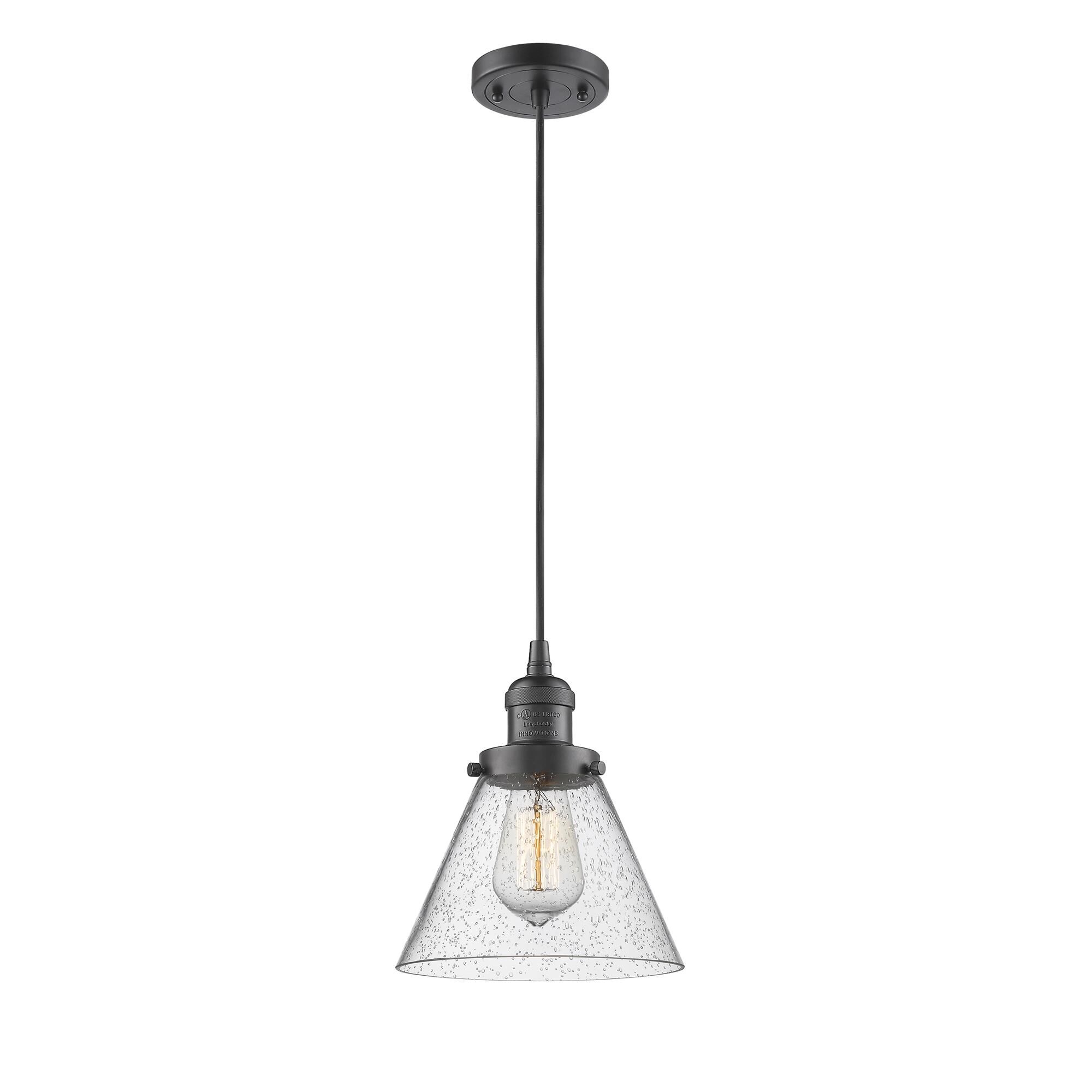 Shown in Oil Rubbed Bronze finish and Seedy glass