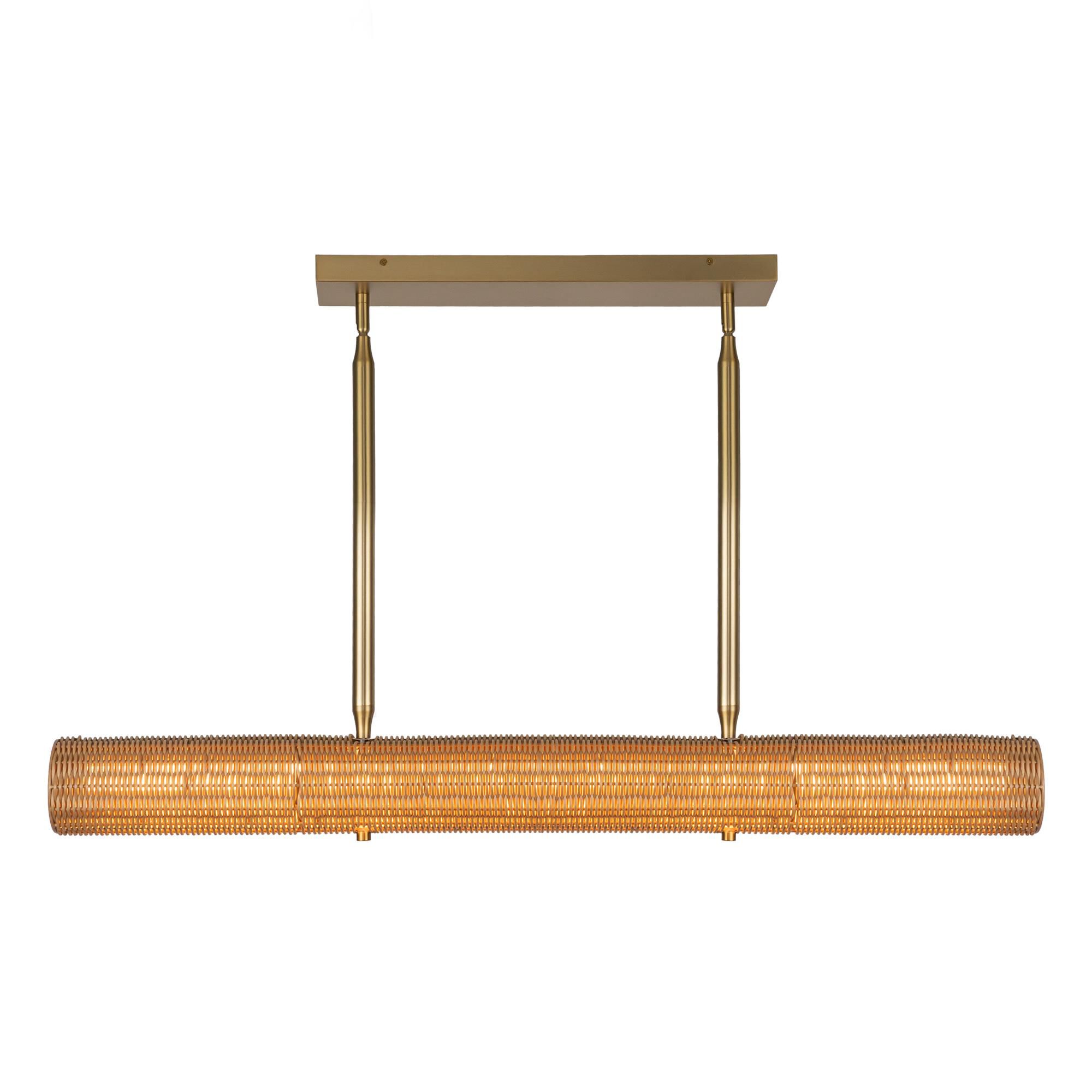 Shown in Brushed Gold finish and Frosted Acrylic Diffuser glass and Rattan shade