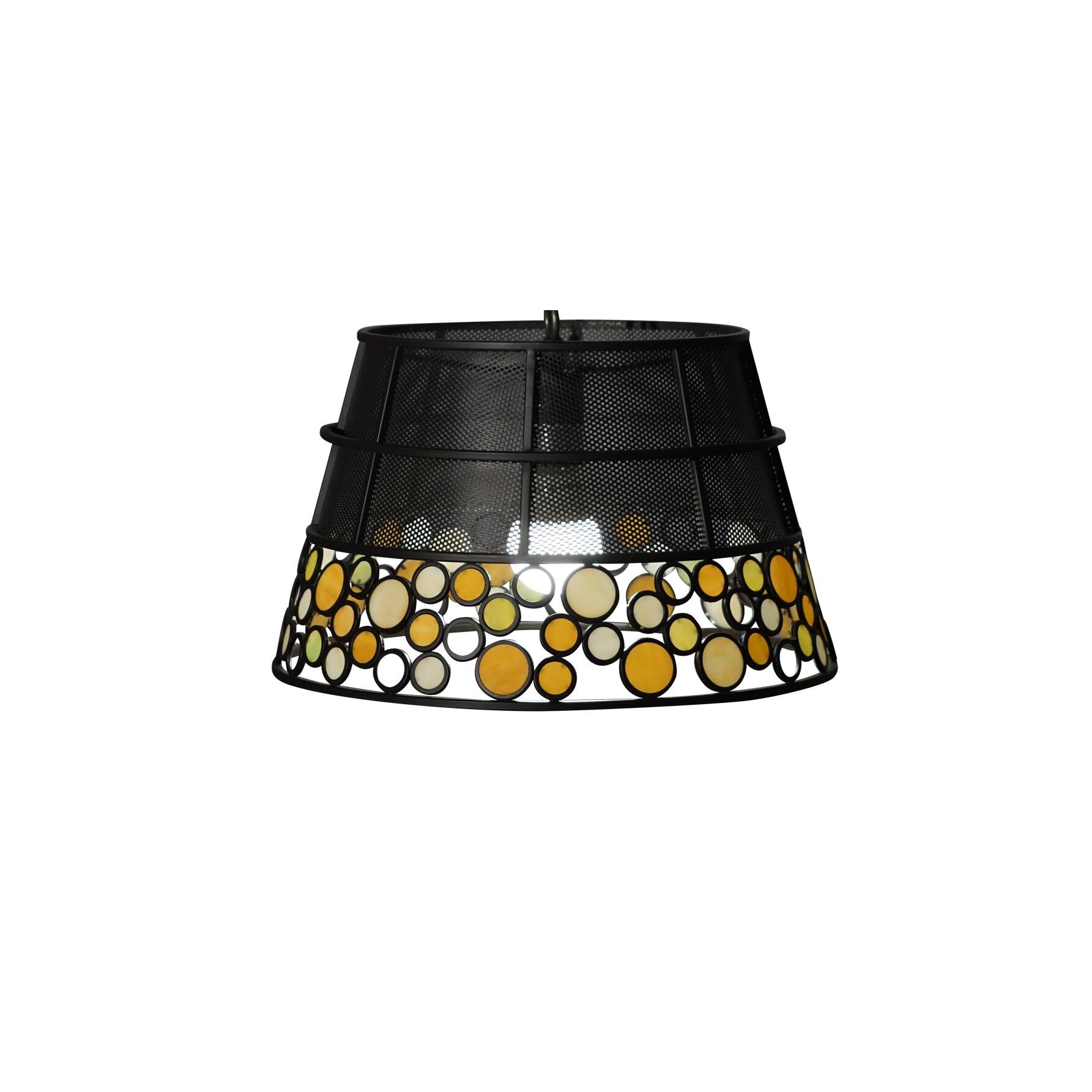 Shown in Antique Bronze finish and Hand Rolled Tiffany Art - Metal glass