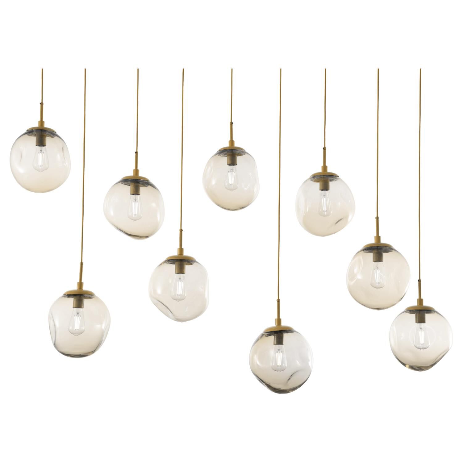 Shown in Gilded Brass finish and Blown Amber glass