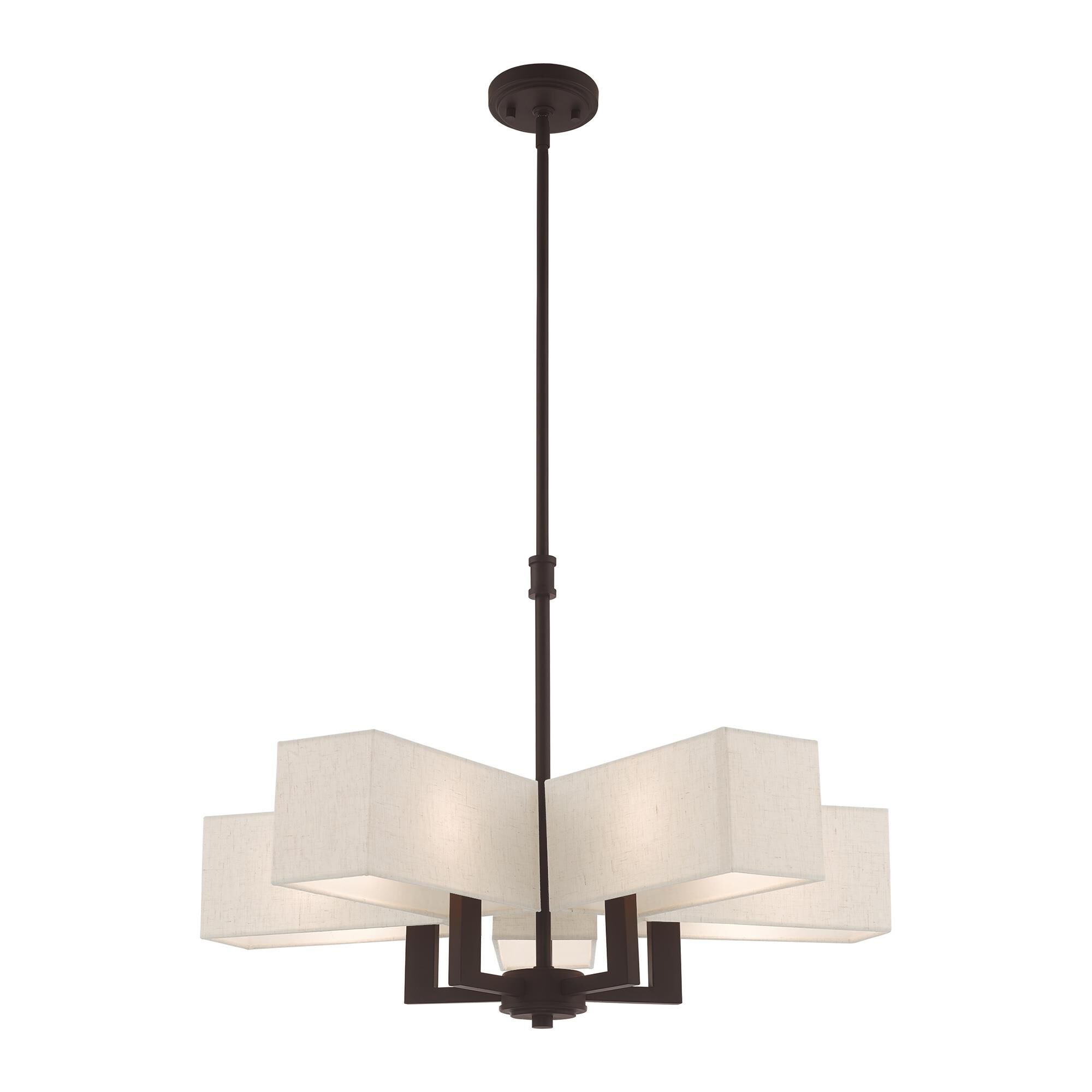 Shown in Bronze finish and Hand Crafted Oatmeal Color Fabric Outside & White Fabric Inside Hardback shade