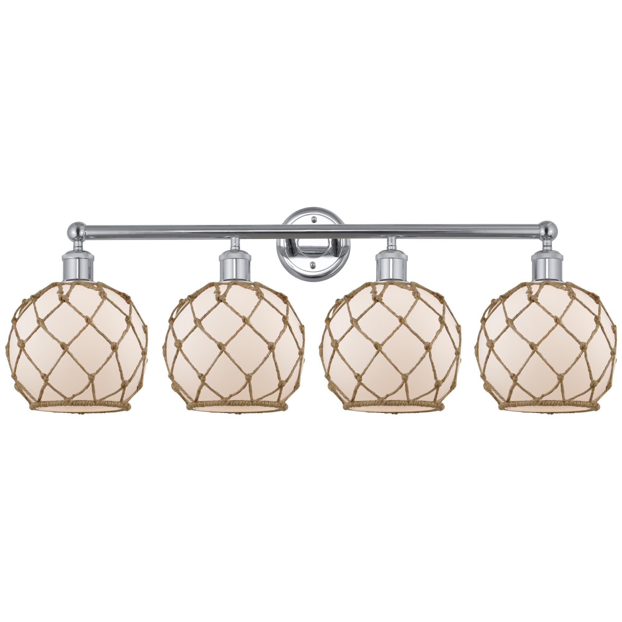 Shown in Polished Chrome finish and White with Brown Rope glass