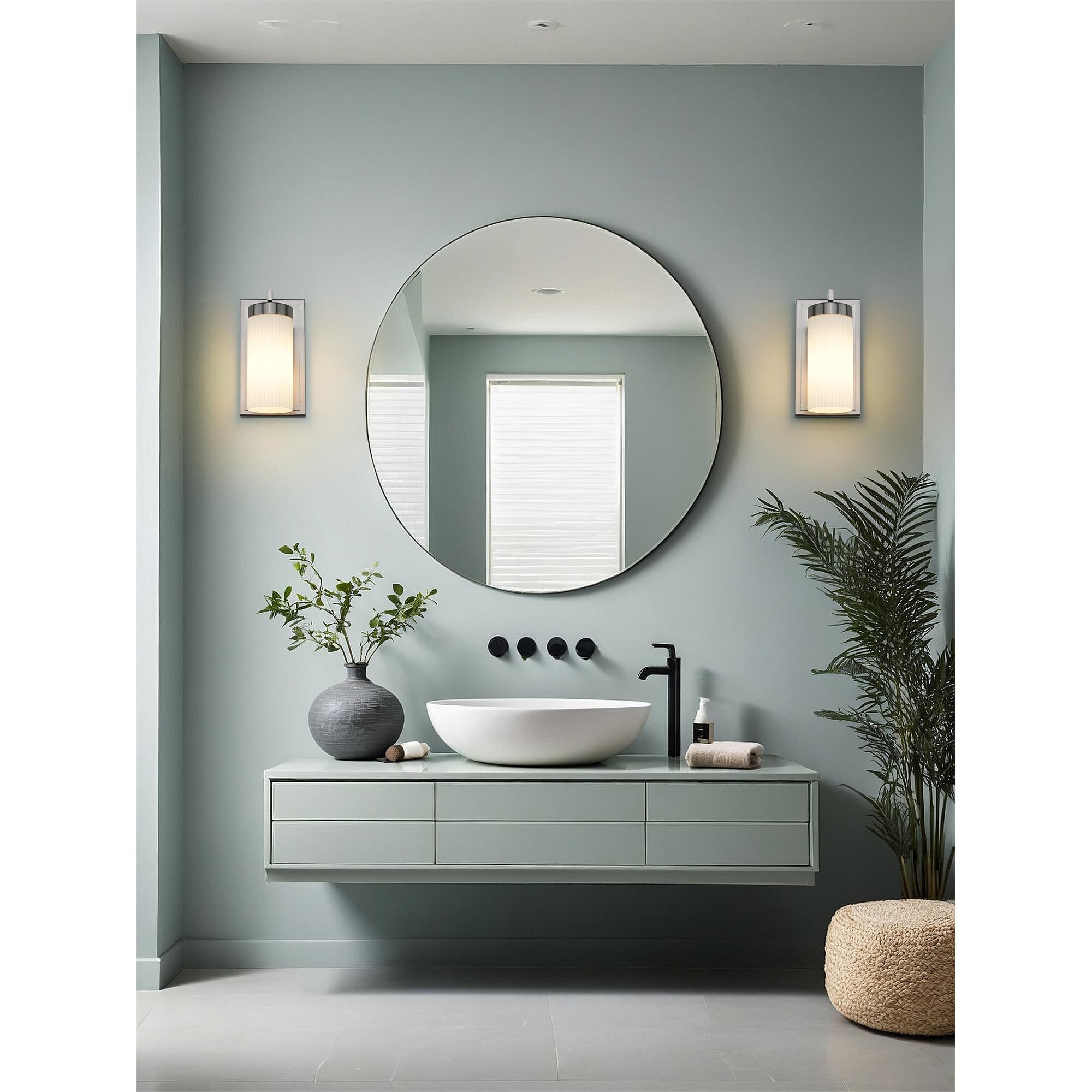 Shown in Brushed Nickel finish and White glass and White shade