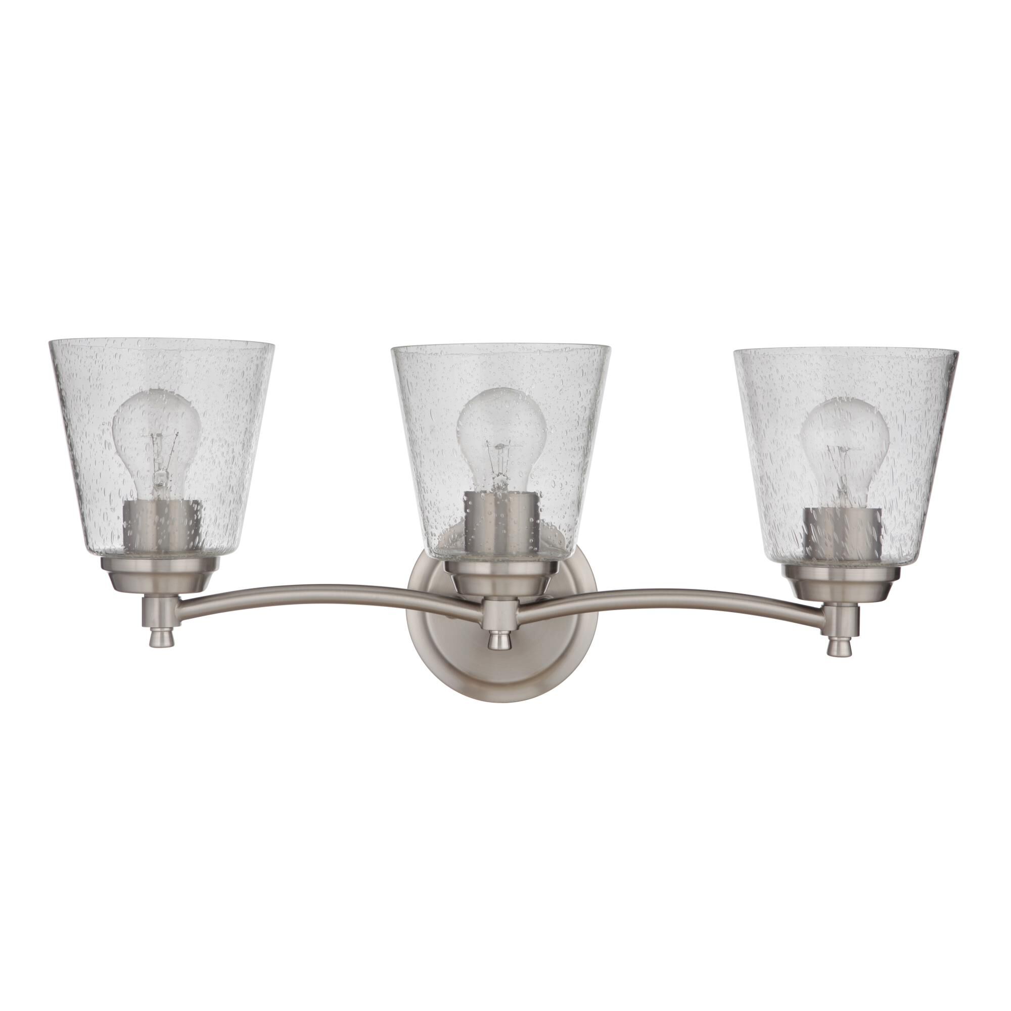 Shown in Brushed Polished Nickel finish and Clear Seeded glass and Glass shade