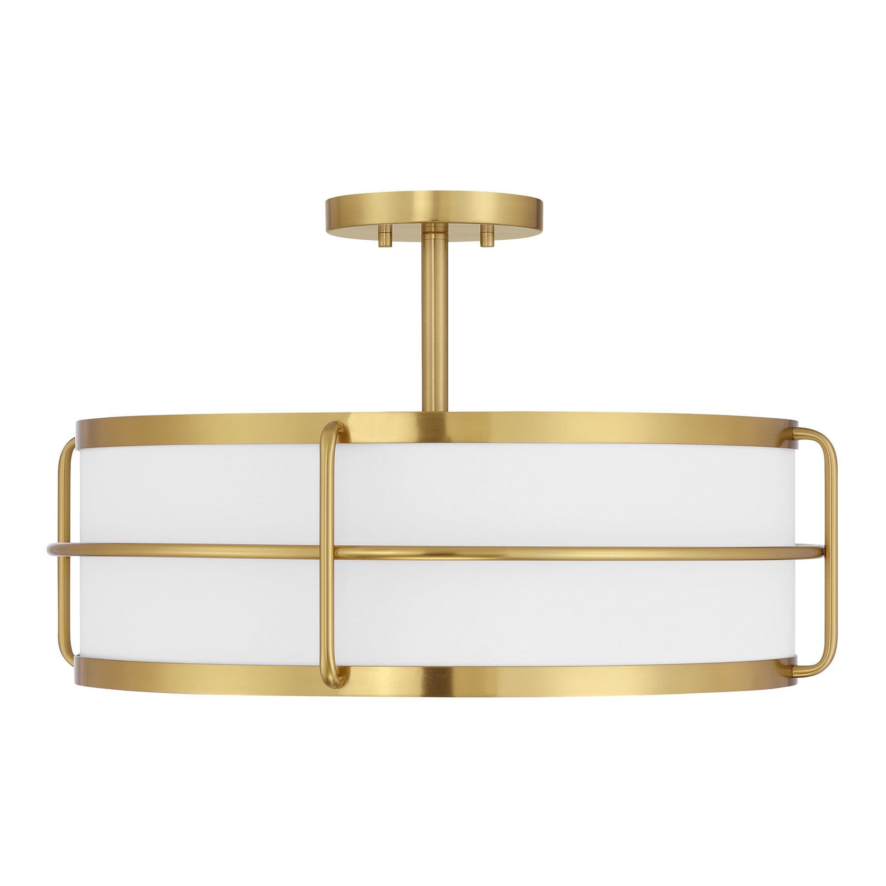 Shown in Warm Brass finish and White Fabric shade