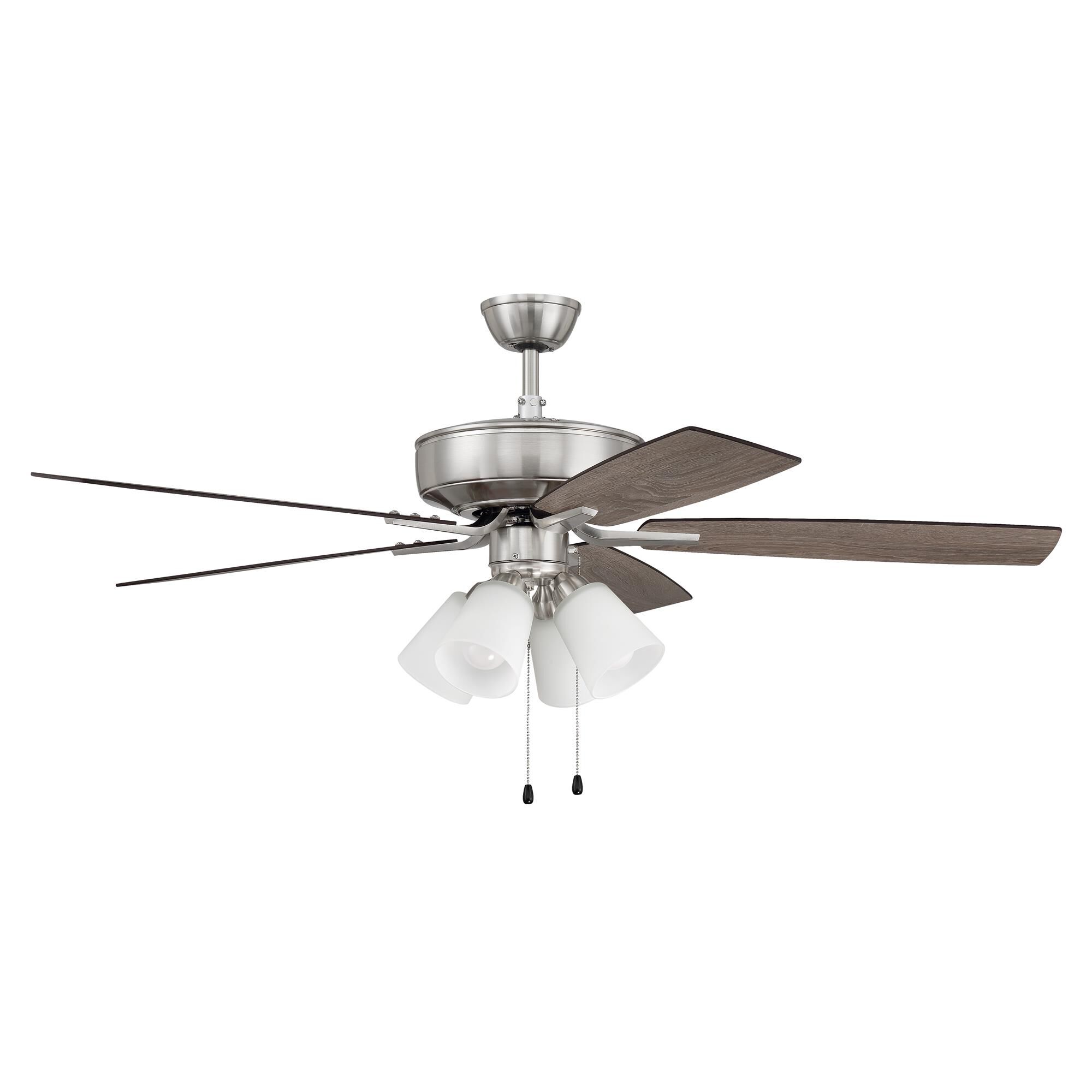 Shown in Brushed Polished Nickel finish and White Frost glass and Yes shade