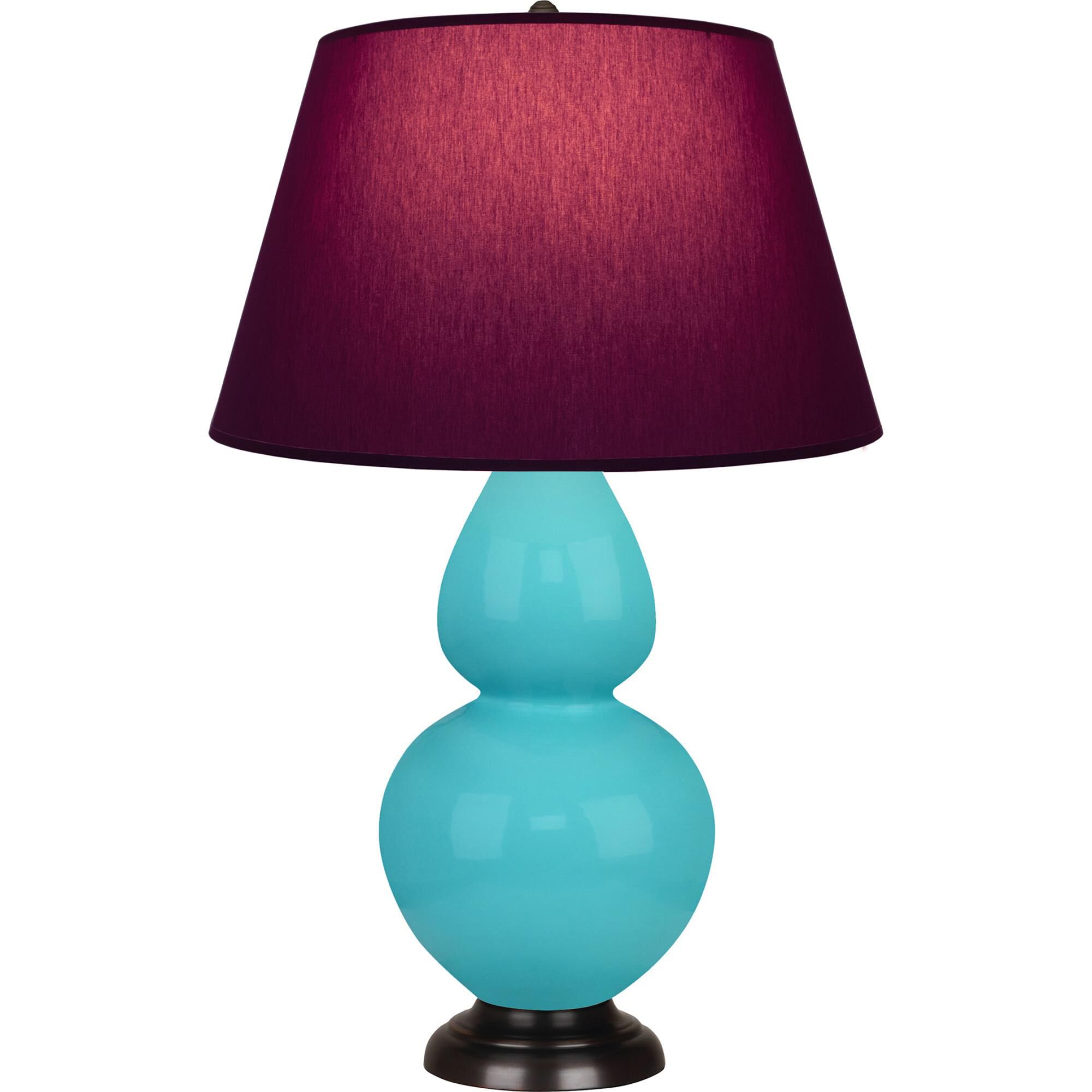 Shown in Egg Blue finish and Plum and Lavender shade and Deep Patina Bronze accent