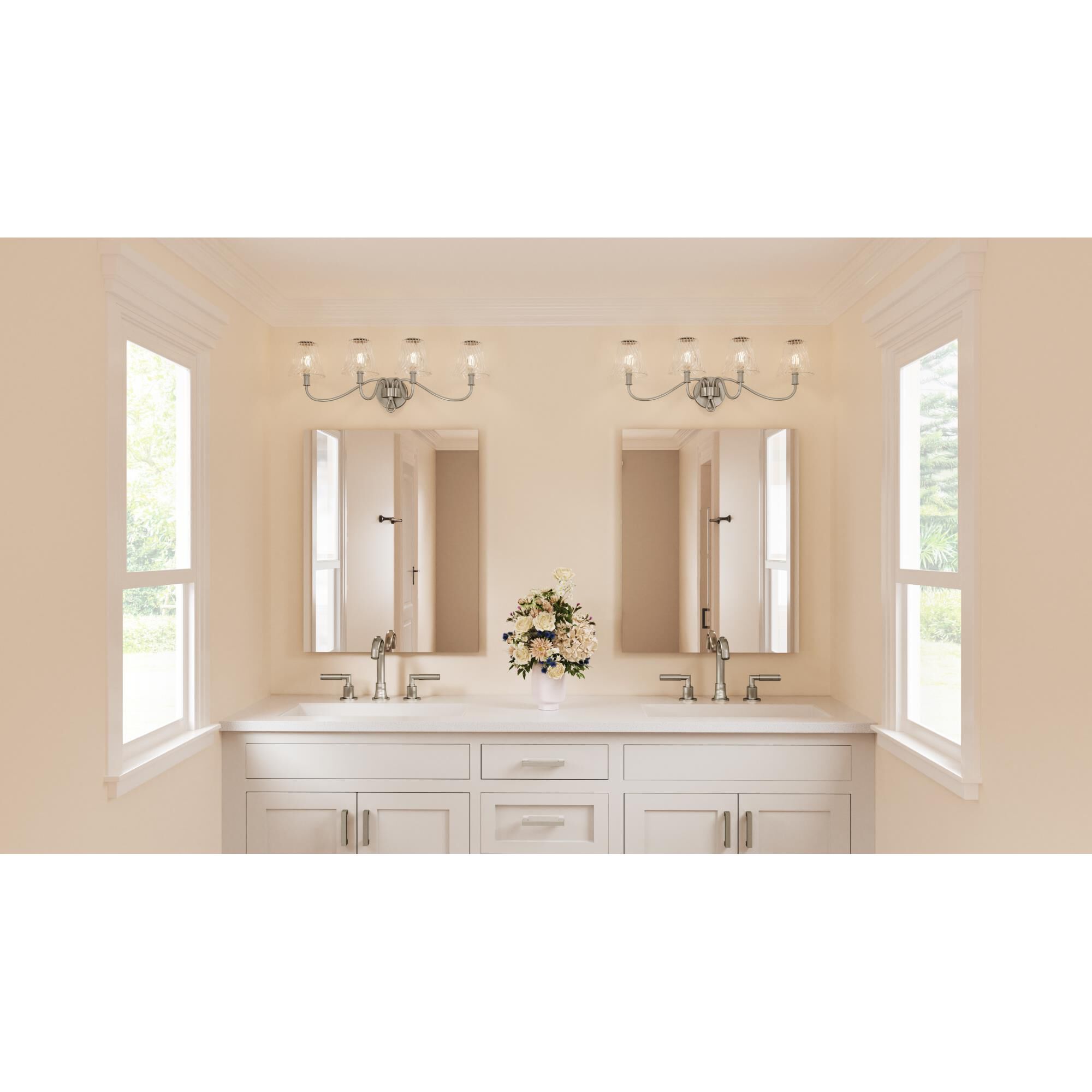 Shown in Brushed Nickel finish and Clear Swirl glass