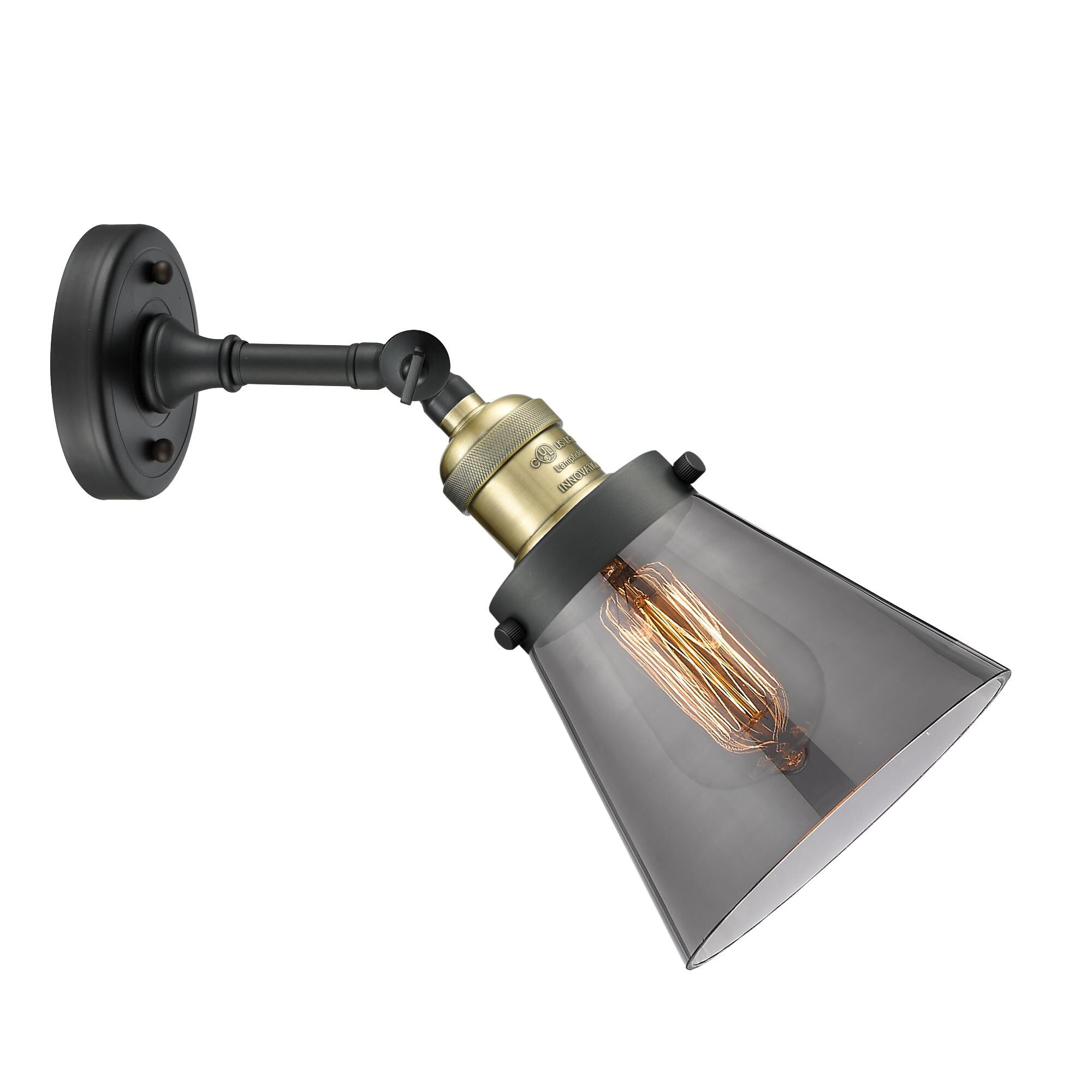 Shown in Black Antique Brass finish and Smoked glass and None accent