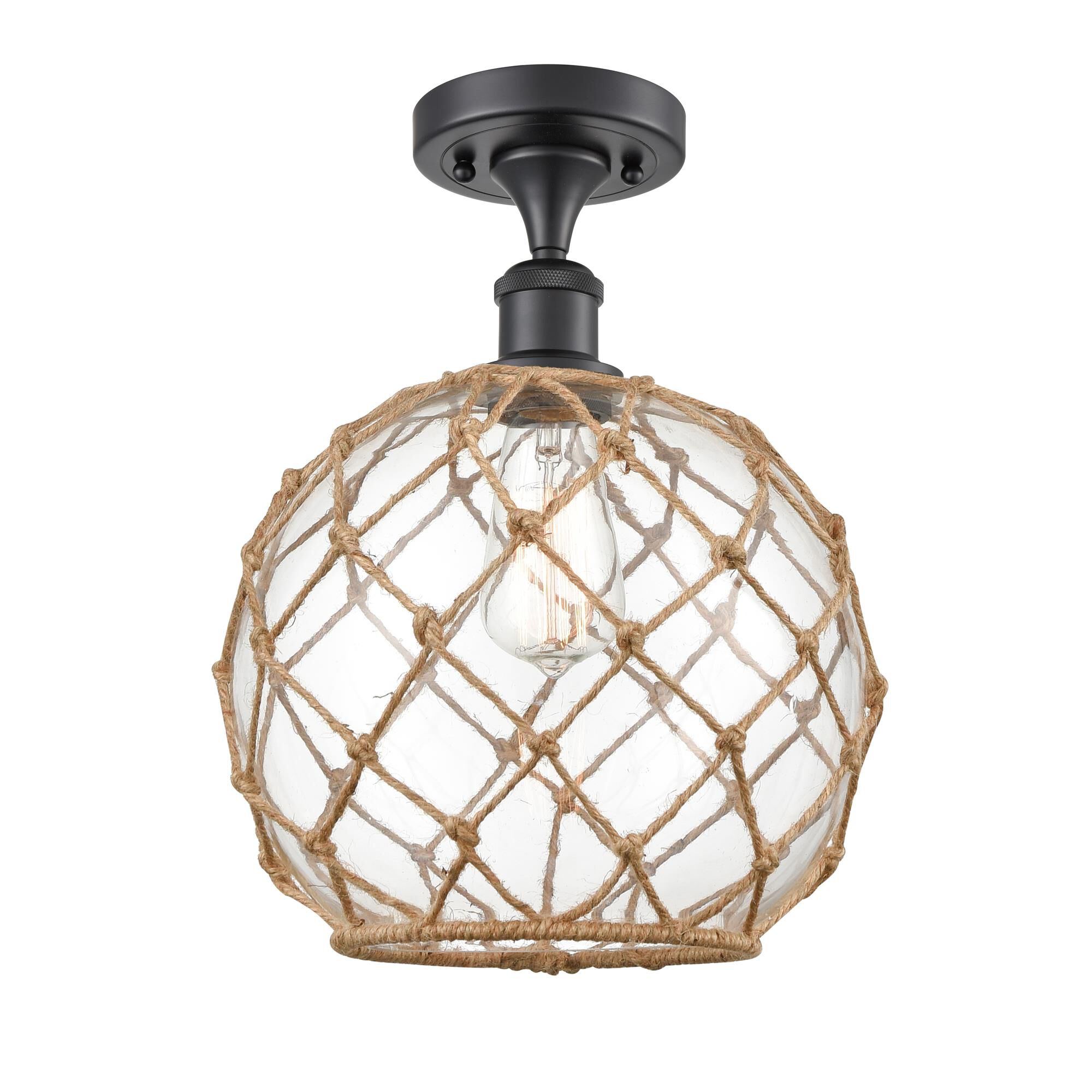 Shown in Matte Black finish and Clear With Black Rope glass
