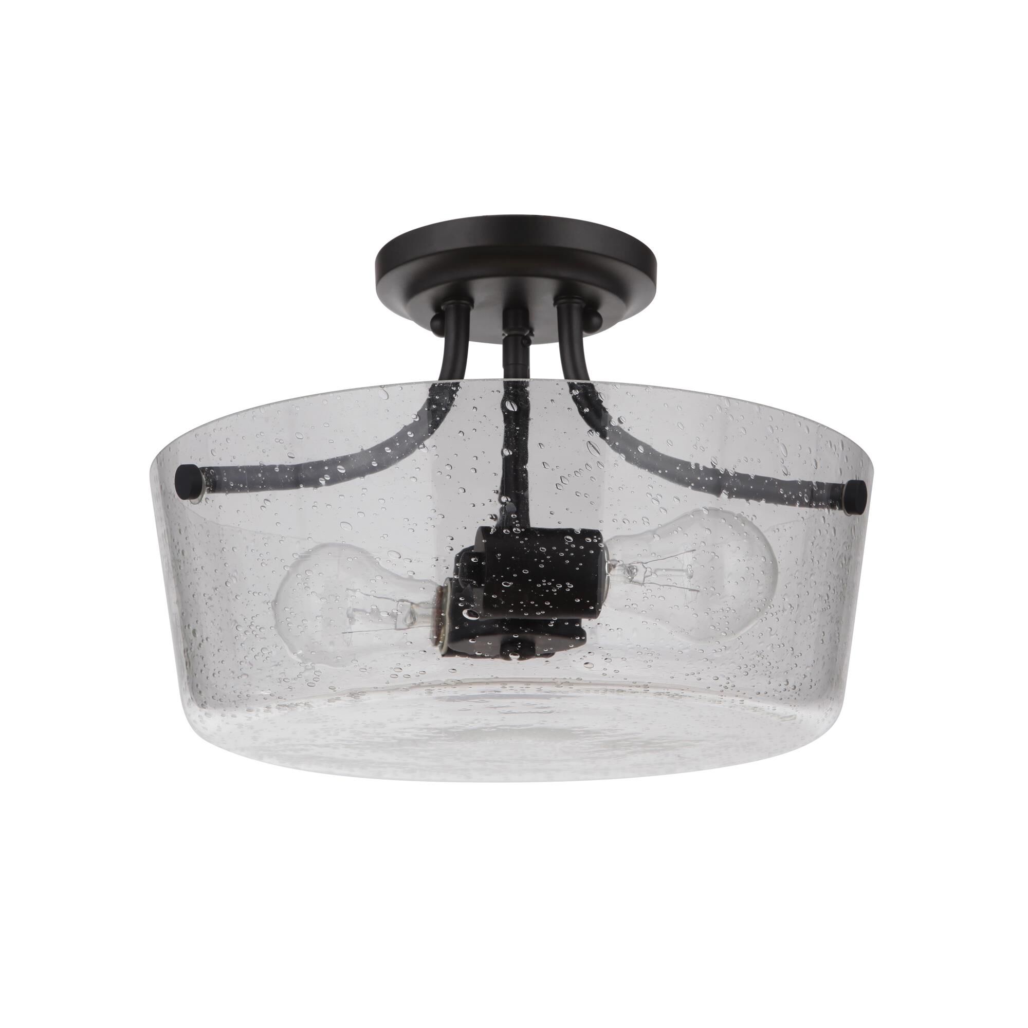 Shown in Flat Black finish and Clear Seeded glass and Glass shade