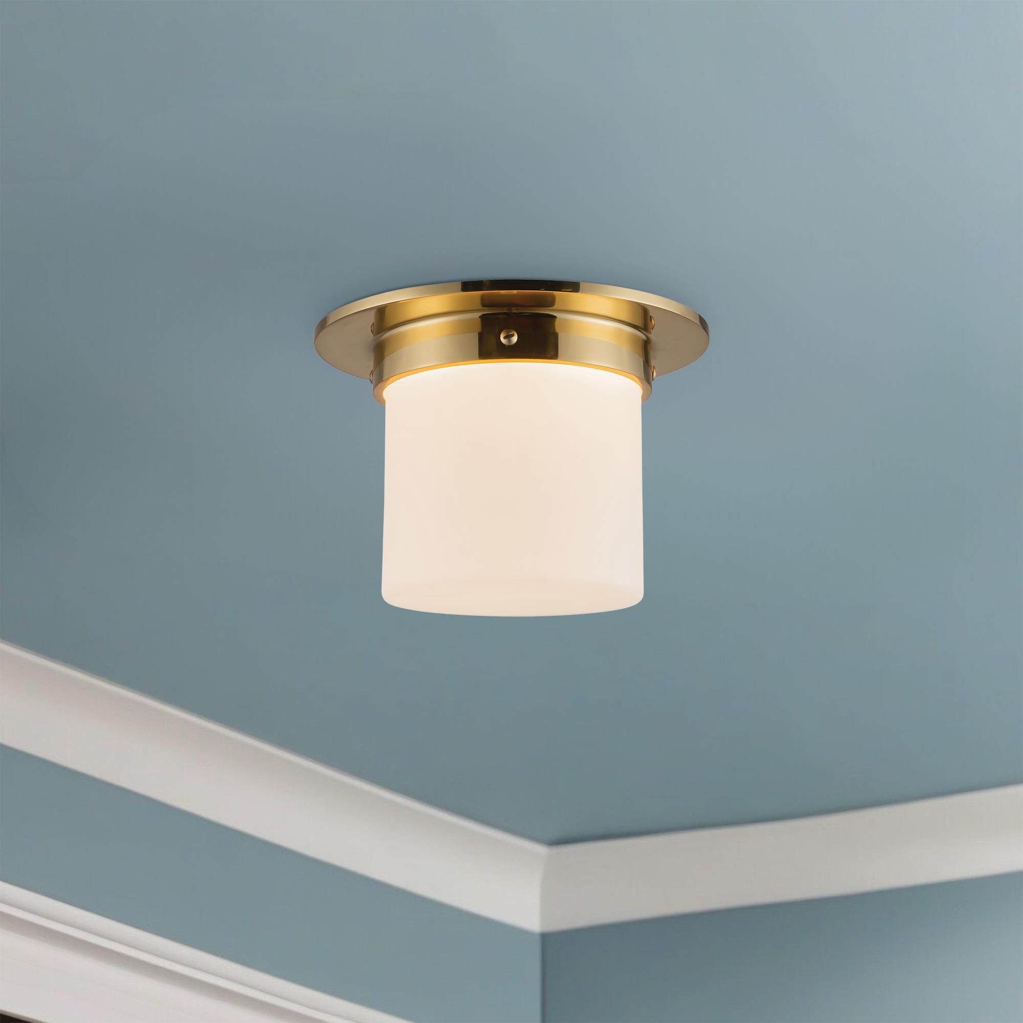 Shown in Patina Brass finish and Matte Opal glass