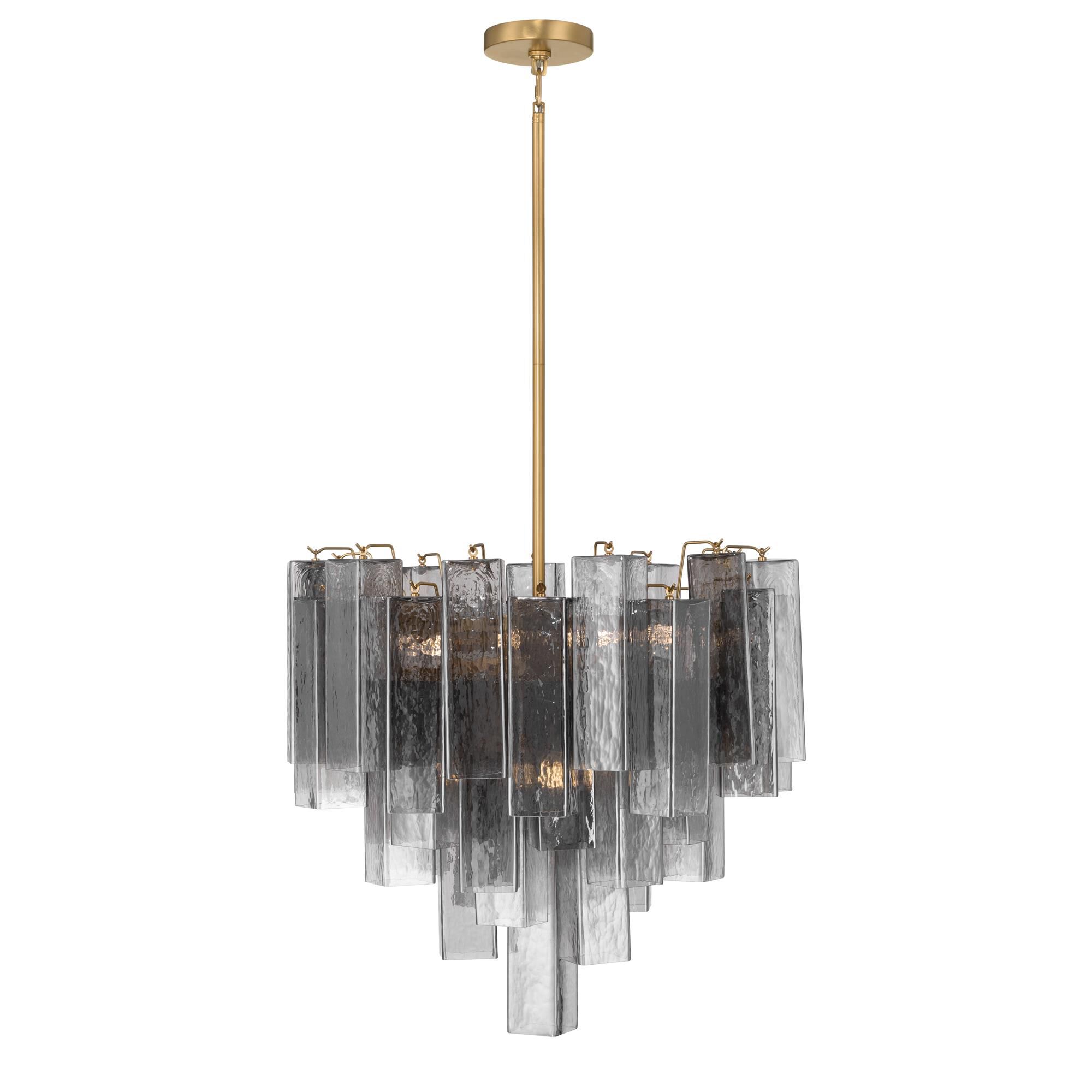Shown in Legacy Brass finish and Grey Smoke Handmade glass