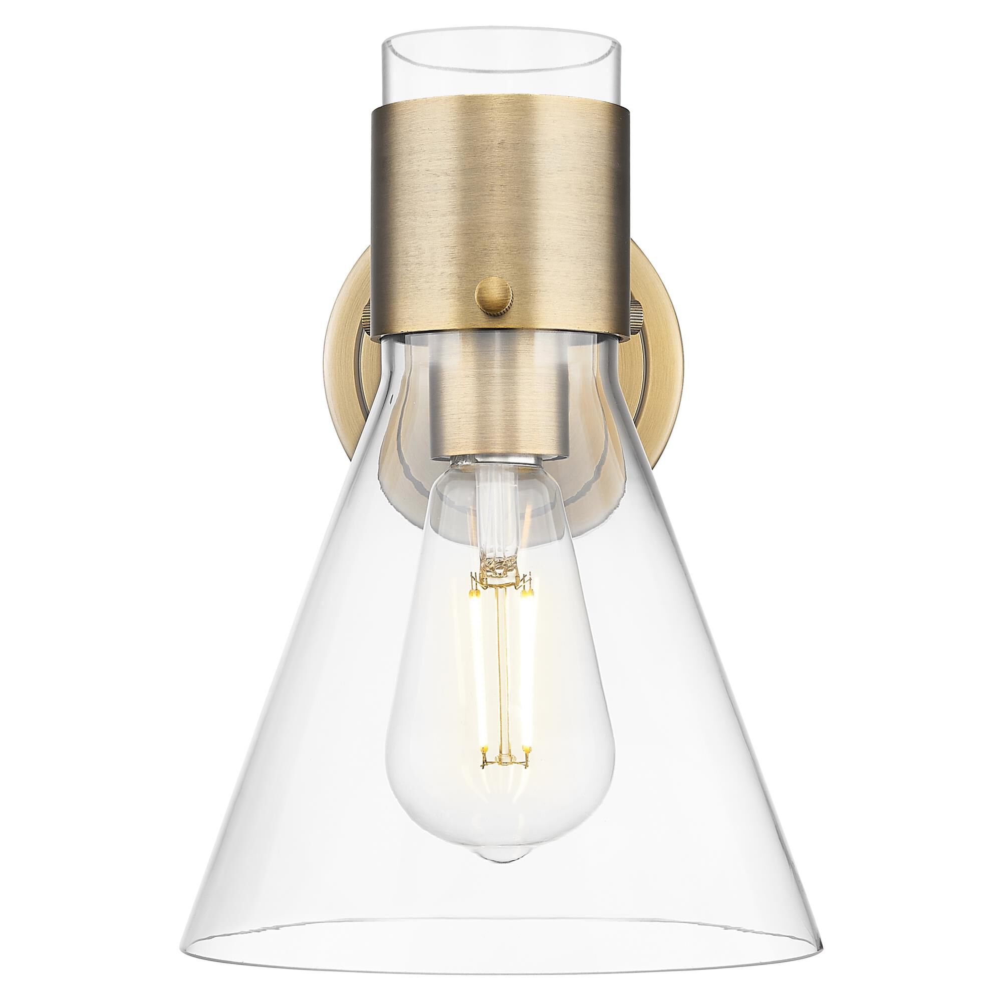 Shown in Brushed Brass finish and Clear glass