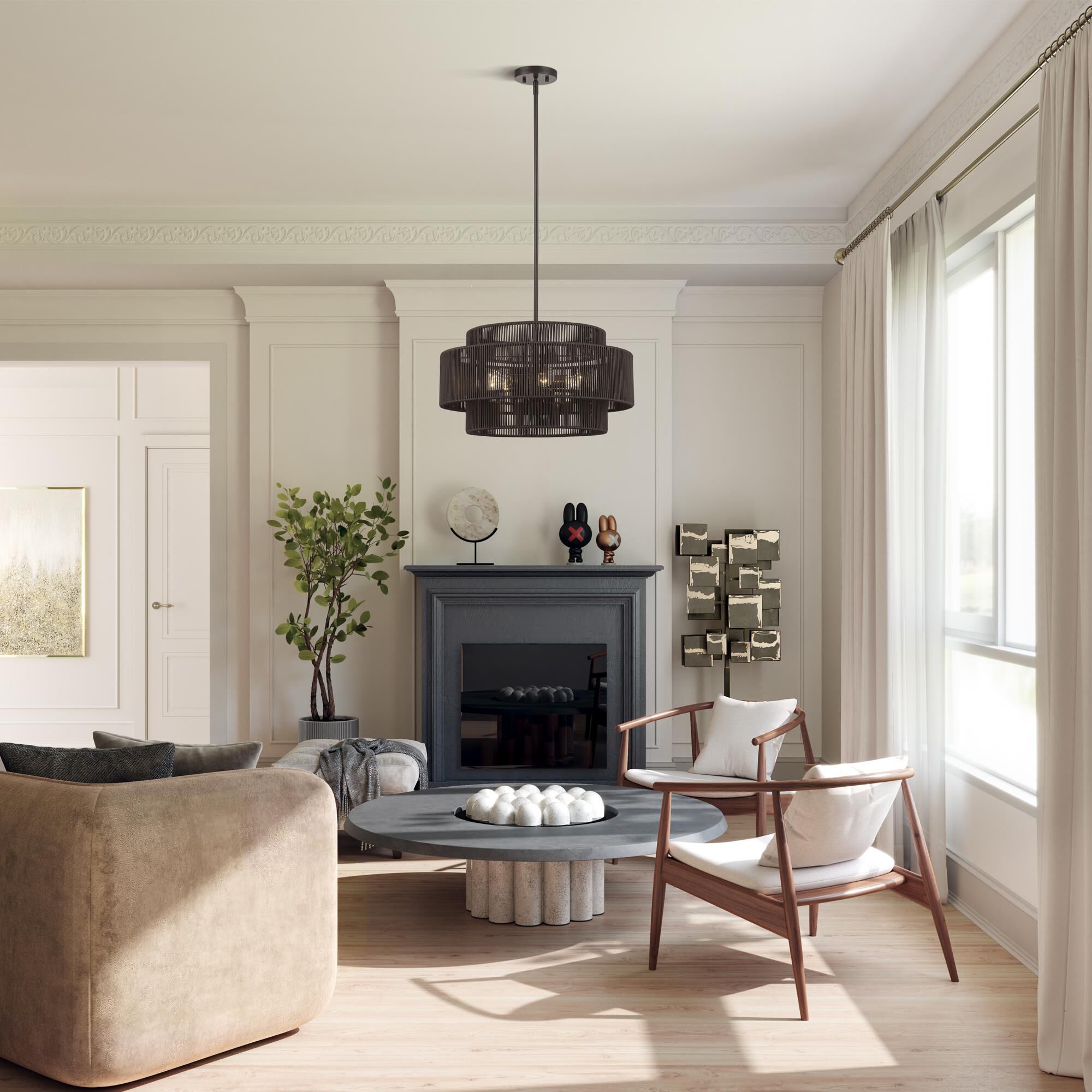 Shown in English Bronze finish and Hand-Woven Dark Chocolate Color Polyester Rope shade