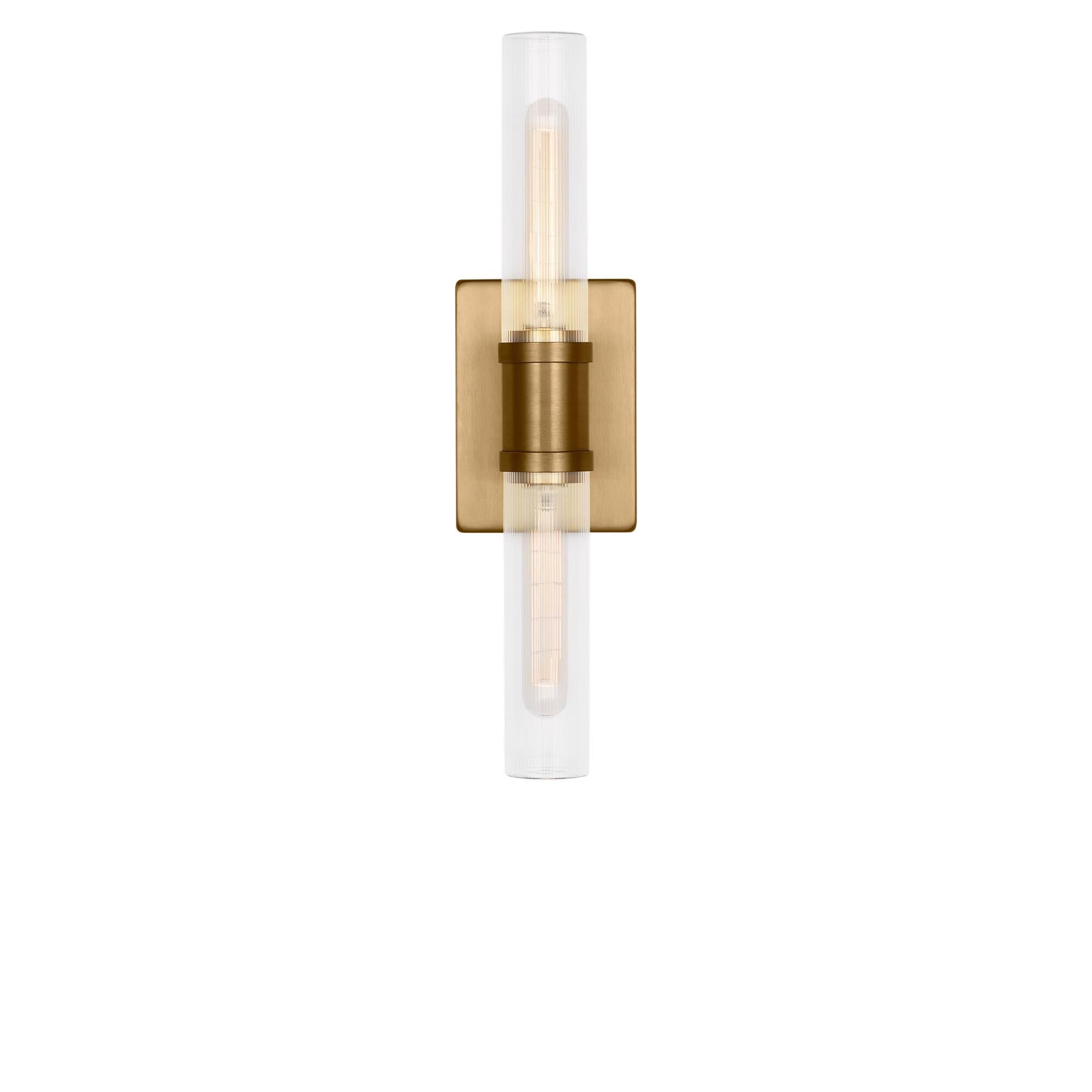 Shown in Satin Brass finish and Clear Fluted glass