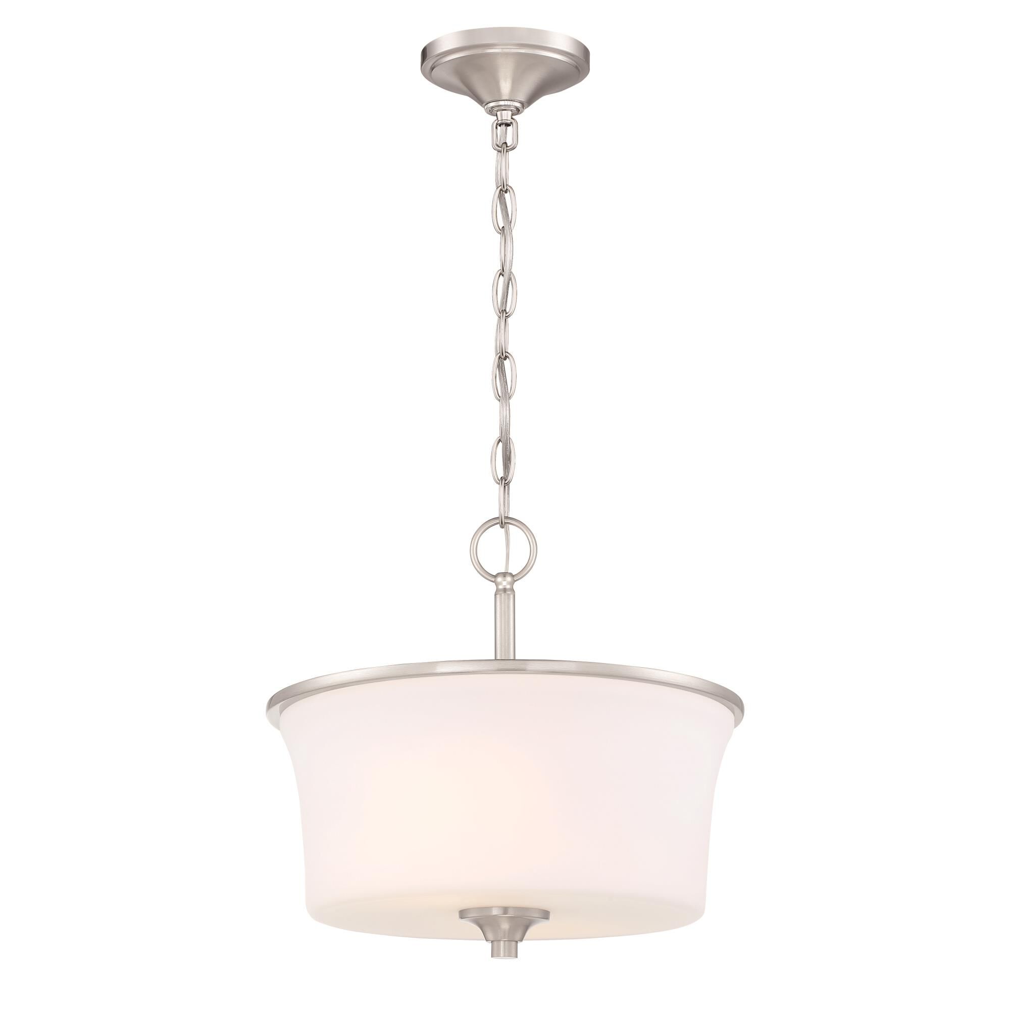 Shown in Brushed Polished Nickel finish and White Frosted glass and Glass shade