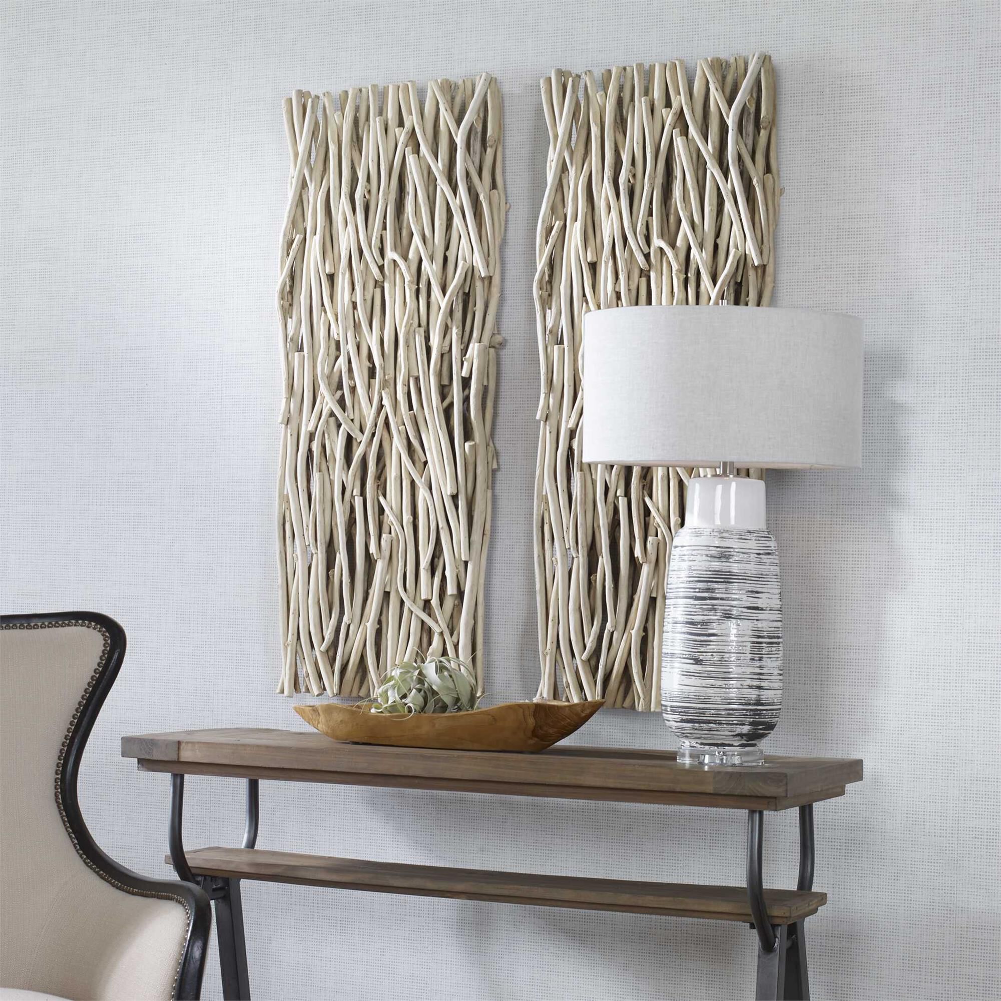 Shown in This Oversized Wood Wall Panel Is Artfully Created From Teak Branches In A Refreshing Bleached Finis finish