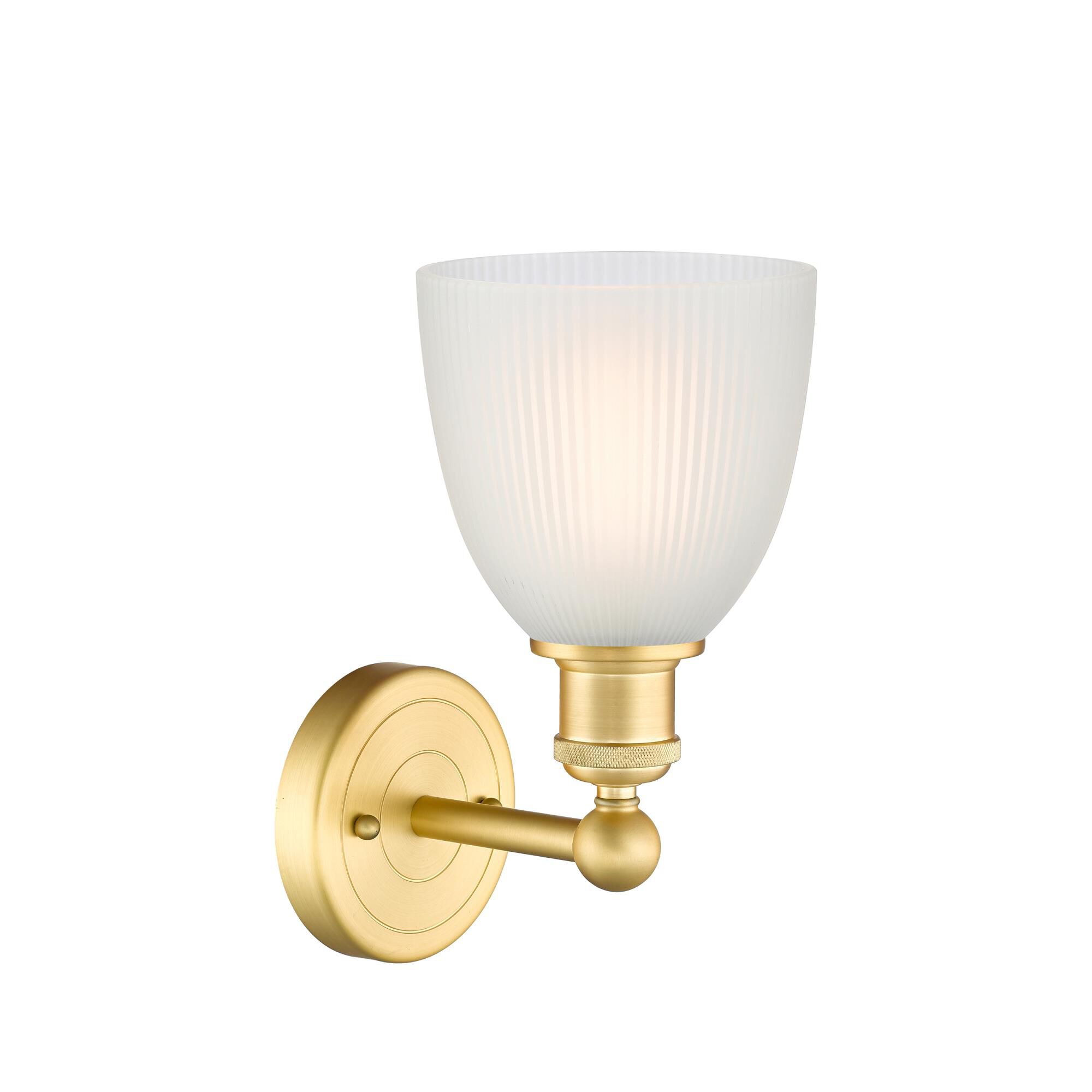 Shown in Satin Gold finish and White glass