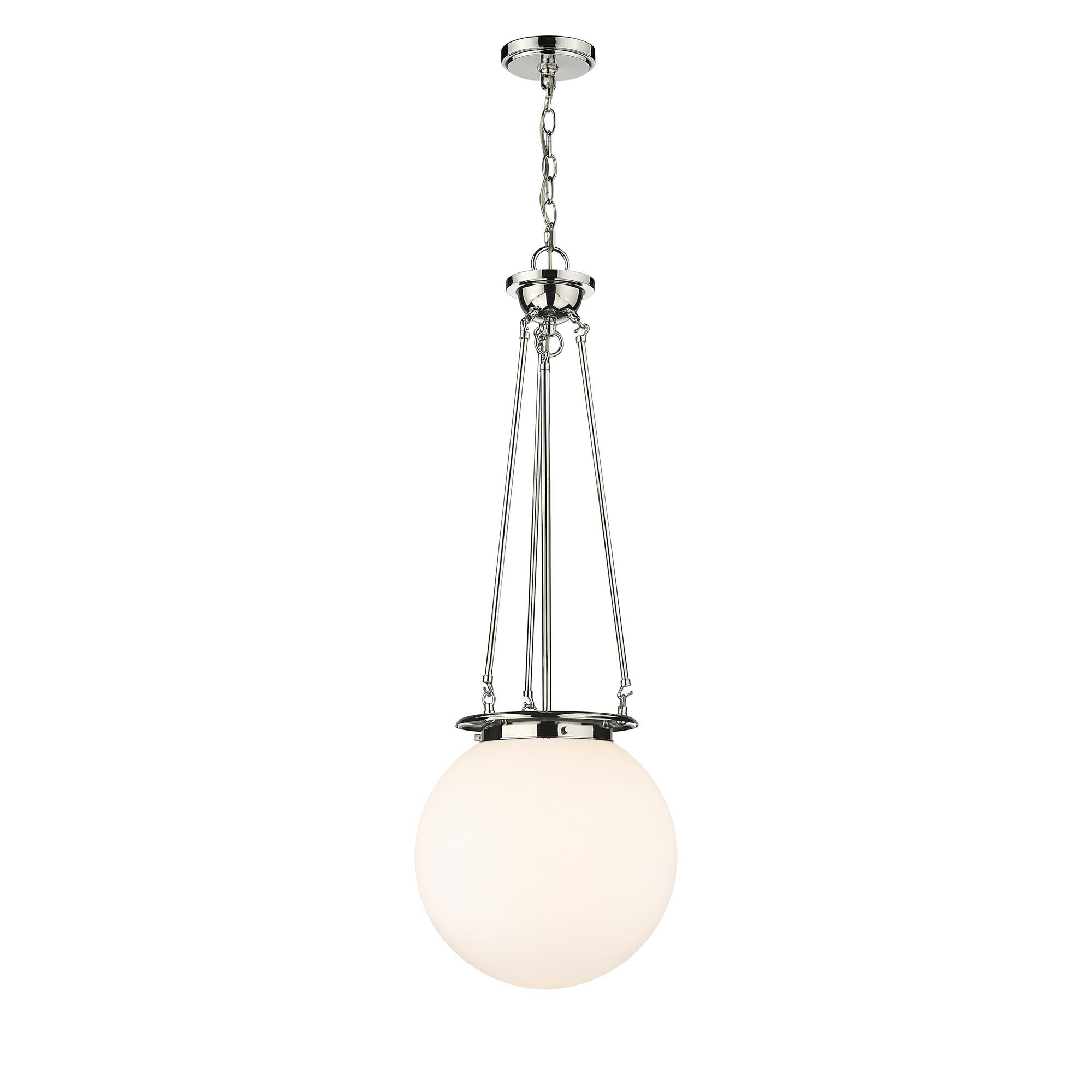 Shown in Polished Nickel finish and Matte White glass
