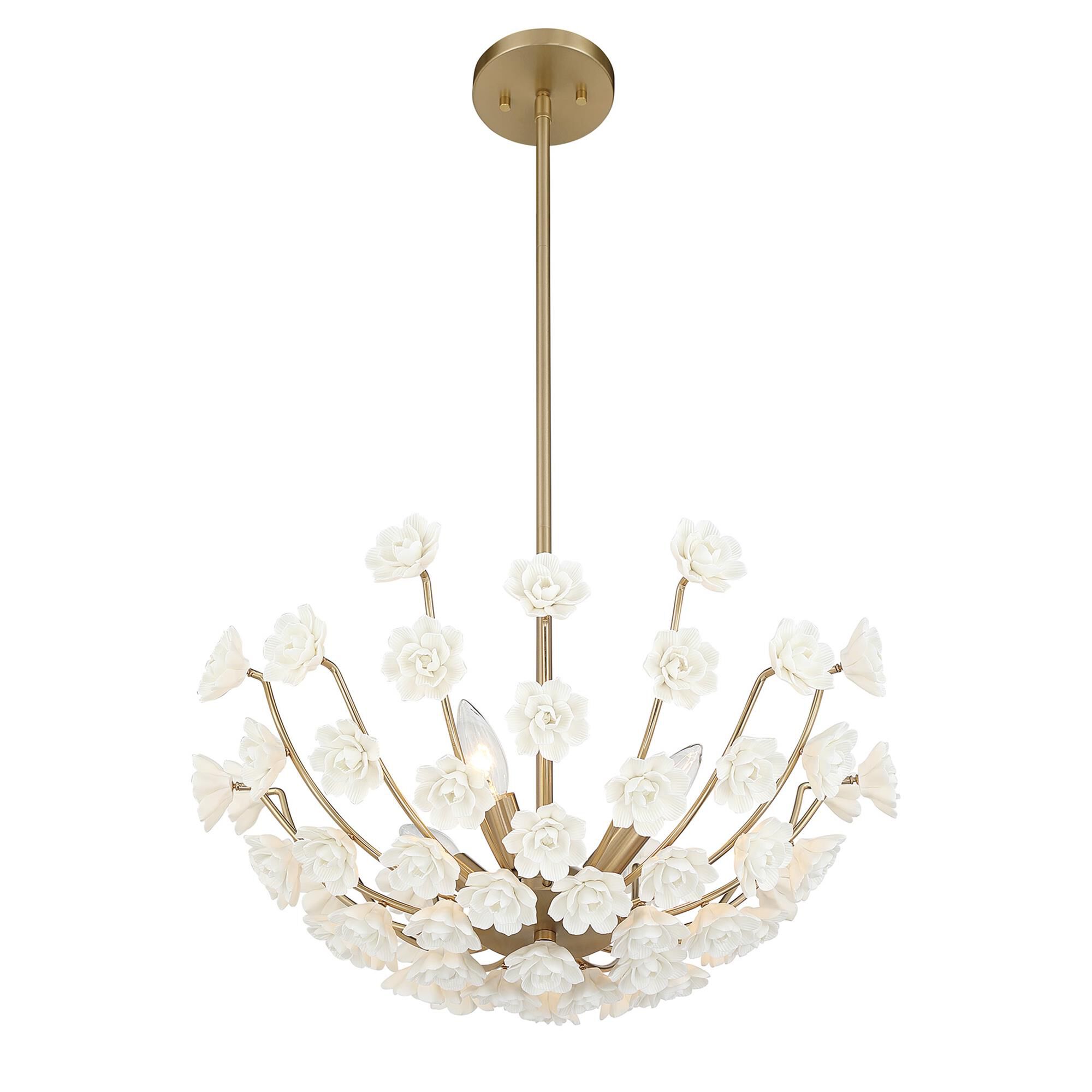 Shown in Noble Brass finish and Ceramic Flowers glass