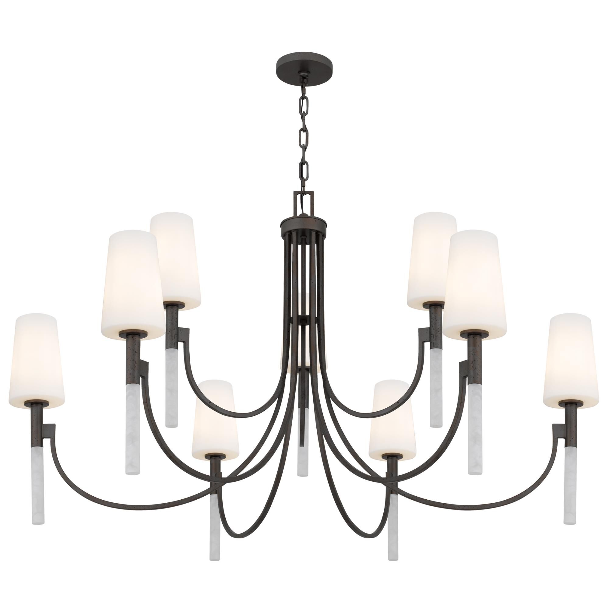 Shown in Iron Gate finish and Opal Etched Glass shade