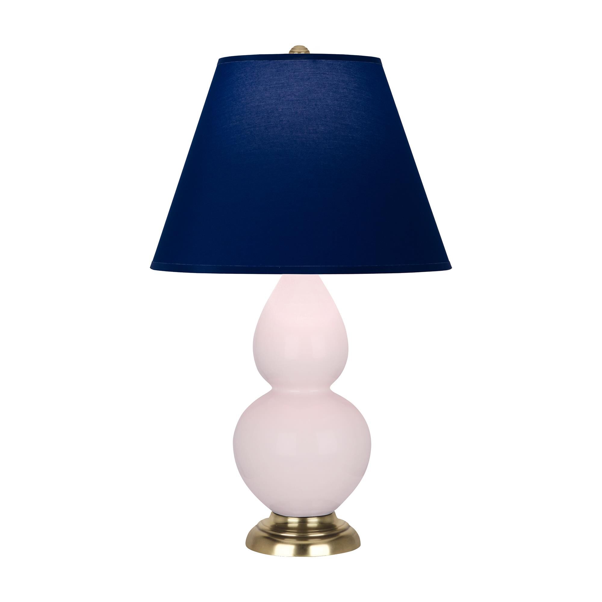 Shown in Rose Water finish and Navy and Gray shade and Antique Brass accent
