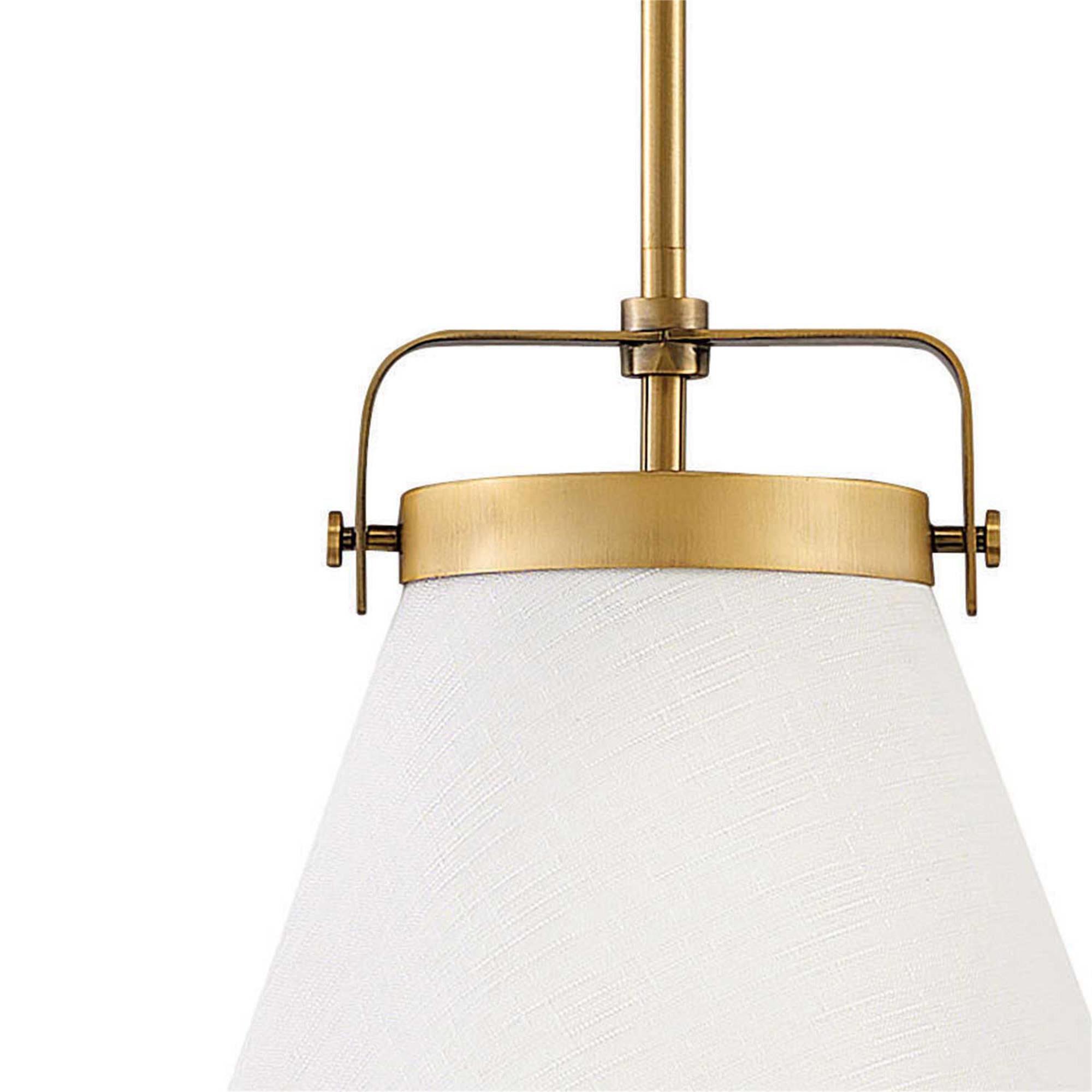 Shown in Lacquered Brass finish and Off-White Textured shade
