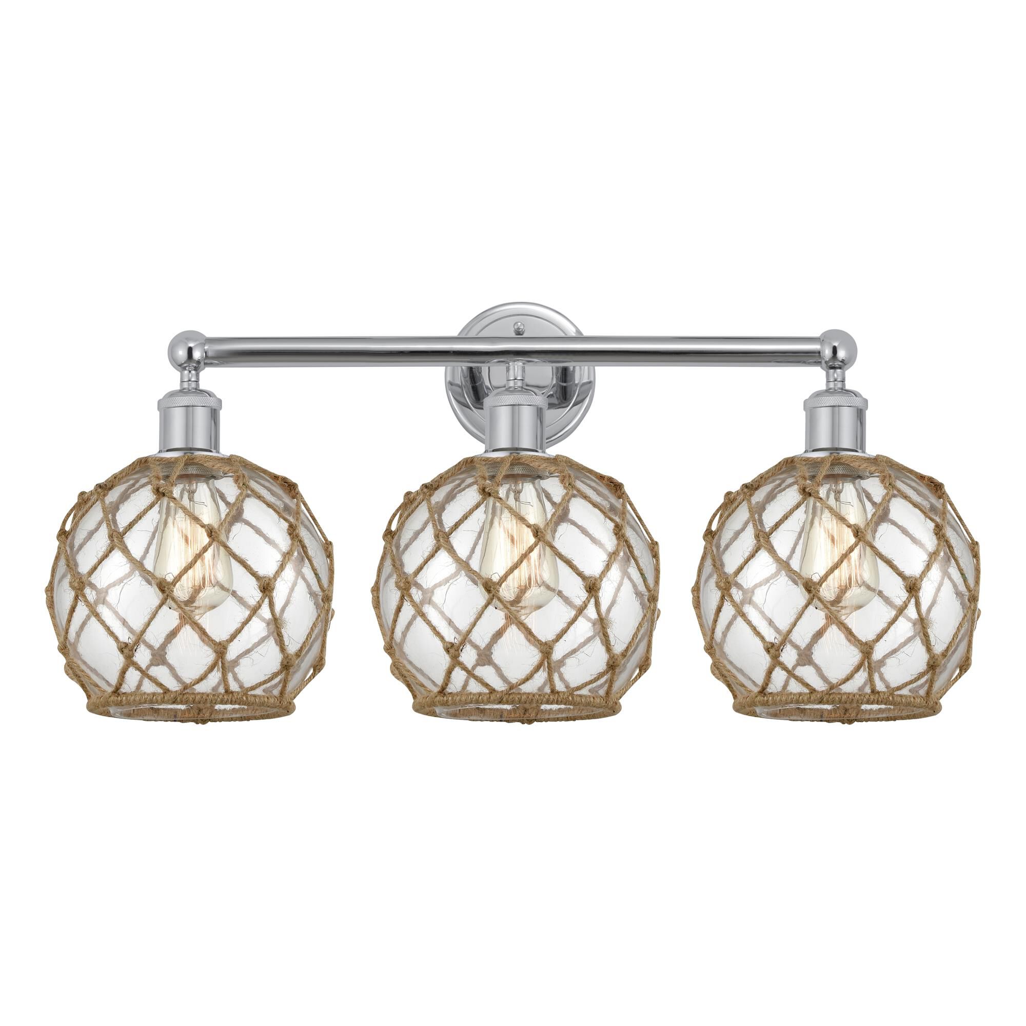 Shown in Polished Chrome finish and Clear with Brown Rope glass