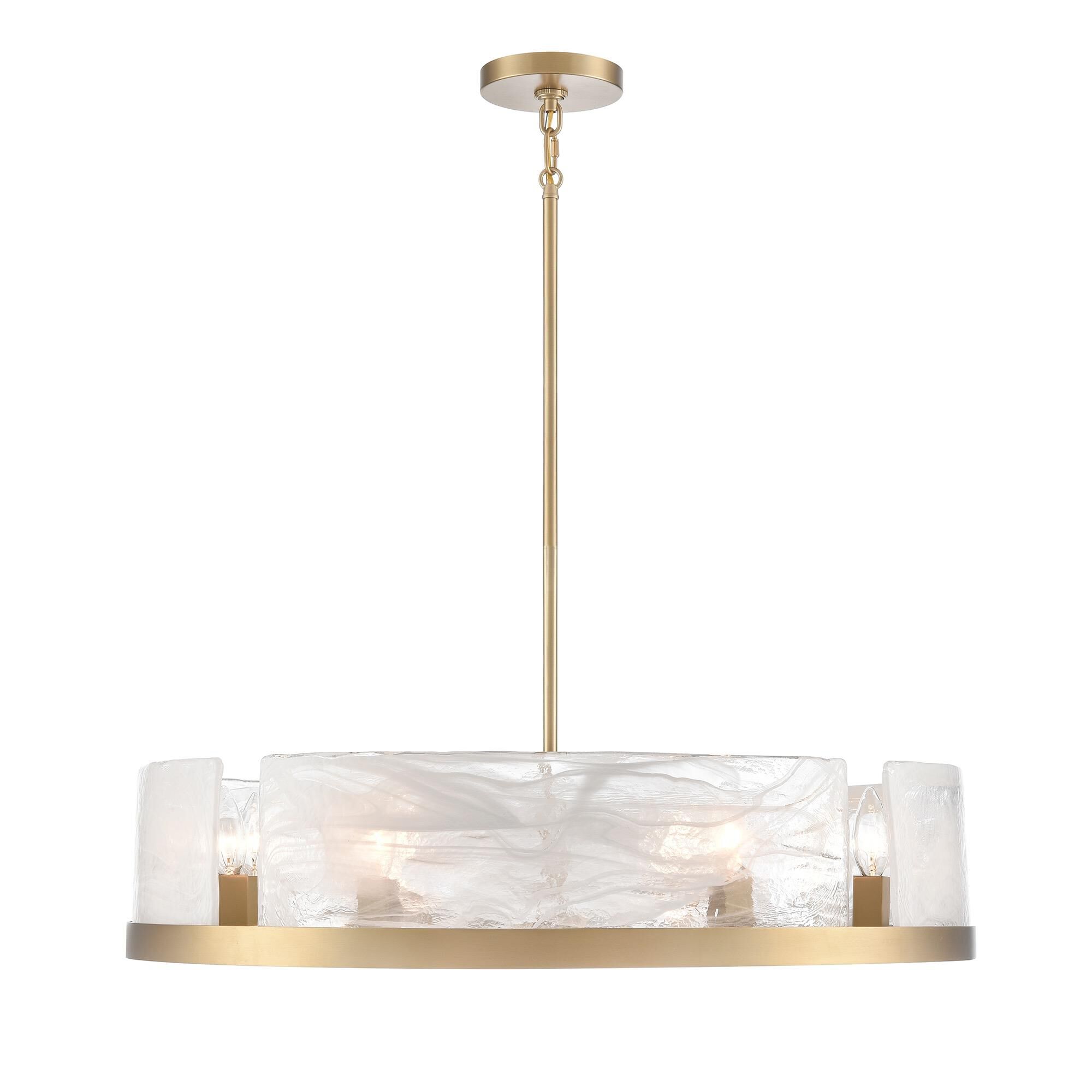 Shown in Brass finish and Clear Alabaster glass
